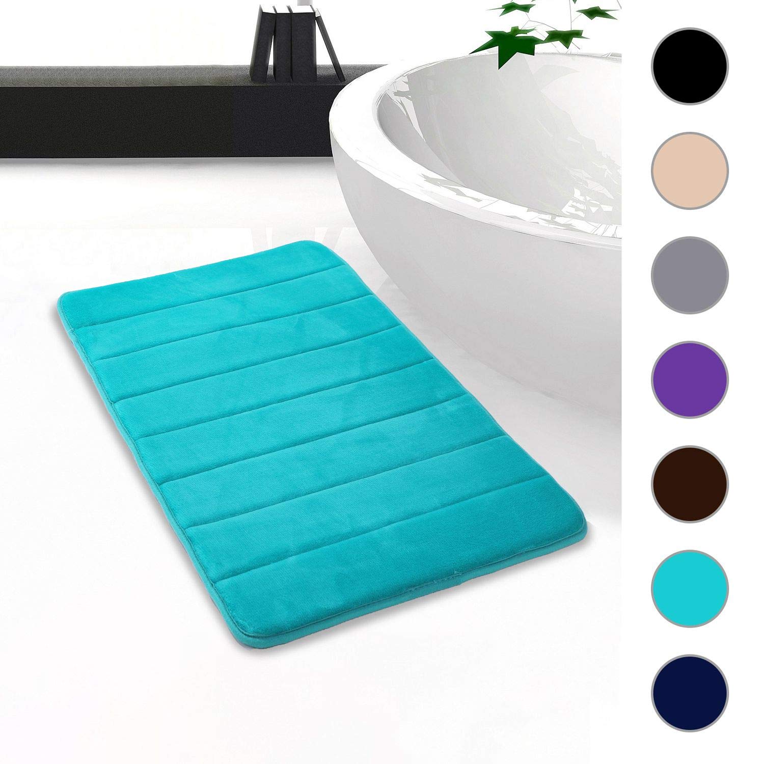 Colorxy Memory Foam Bath Mat - Soft and Comfortable Bathroom Rugs Non Slip Water Absorbent Carpet Bath Rug Runner for Kitchen Bathroom Floors 20"x32", Teal