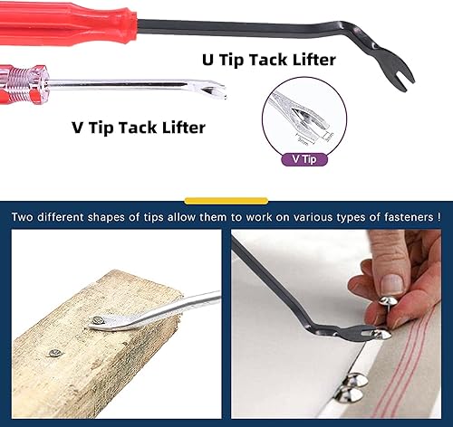 Miniatura 5 de Swpeet Juego de 4 herramientas para quitar grapas, tapicería y construcción, con punta en U, removedor de sujetadores de puntas en U, removedor de