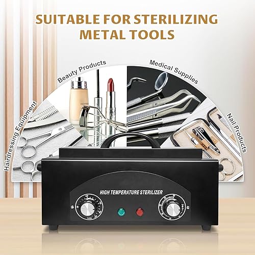 Miniatura 6 de Misforu - Caja de limpieza de metal de alta temperatura, gabinete de calor seco de 1.5 L, alta temperatura con temporizador de bandeja de acero