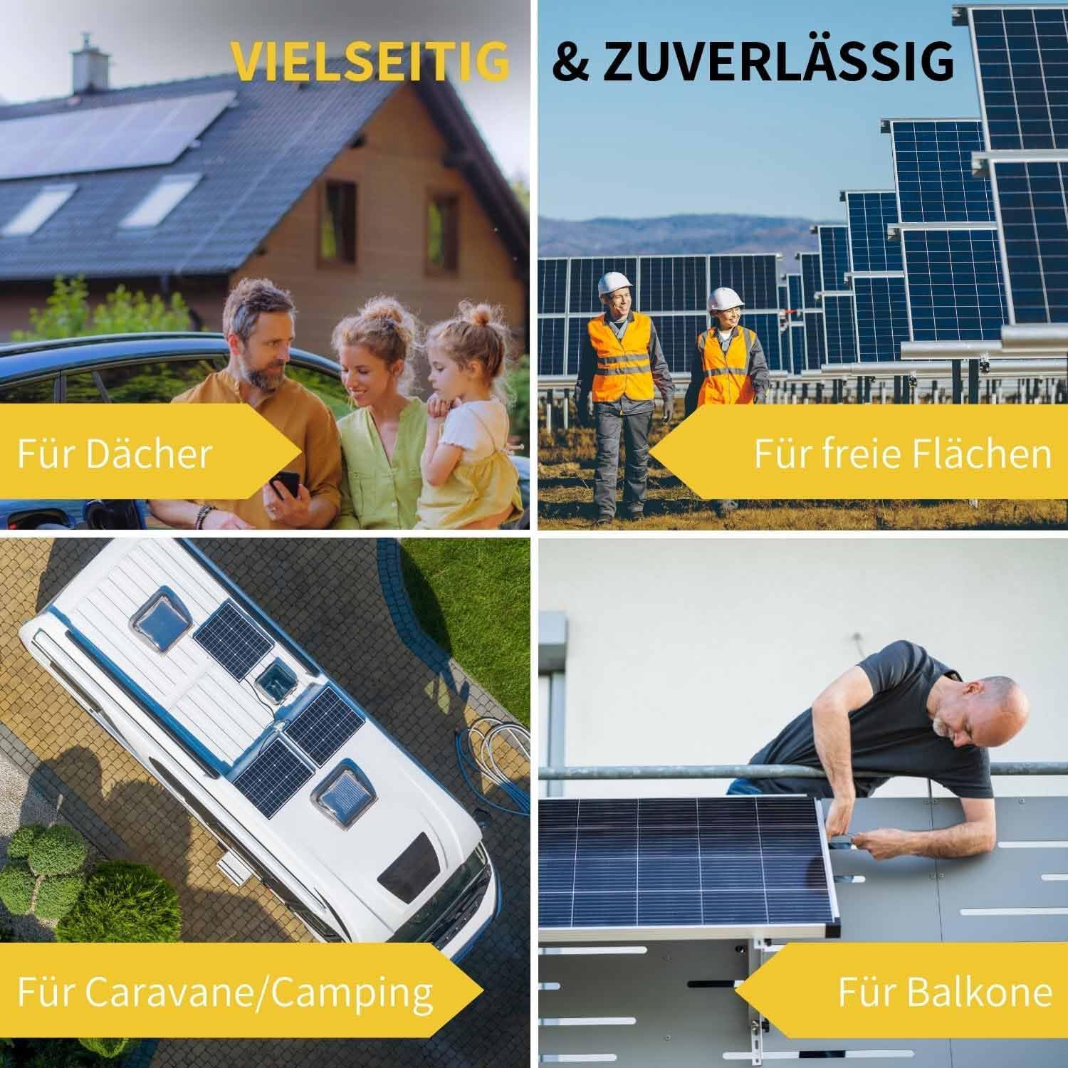 Avoltik Solarmodul Halterung Balkonkraftwerk I Solar Halterung für Blechdach Dach I Schienen, Stockschrauben, Klemmen in SCHWARZ , Befestigungsschrauben I Montageset Befestigung für 2 Solarmodul