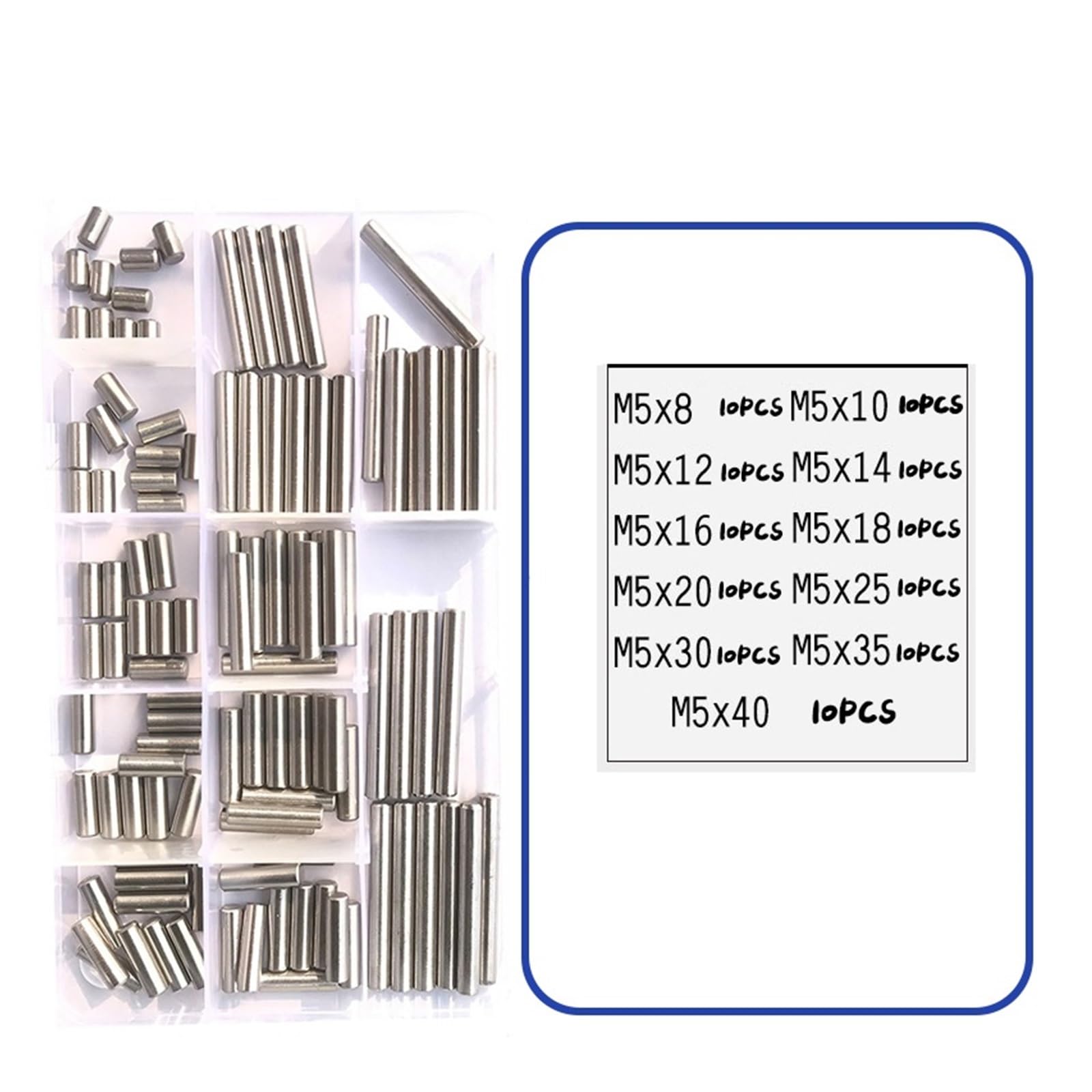 Jeu de chevilles de localisation à broches cylindriques M1 M1.5 M2.5 M3 M4 M5 M6 M8, goupille de verrouillage fixe en acier inoxydable 304, fixation d'arbre, tige métallique solide ( Size : M5 (1set)