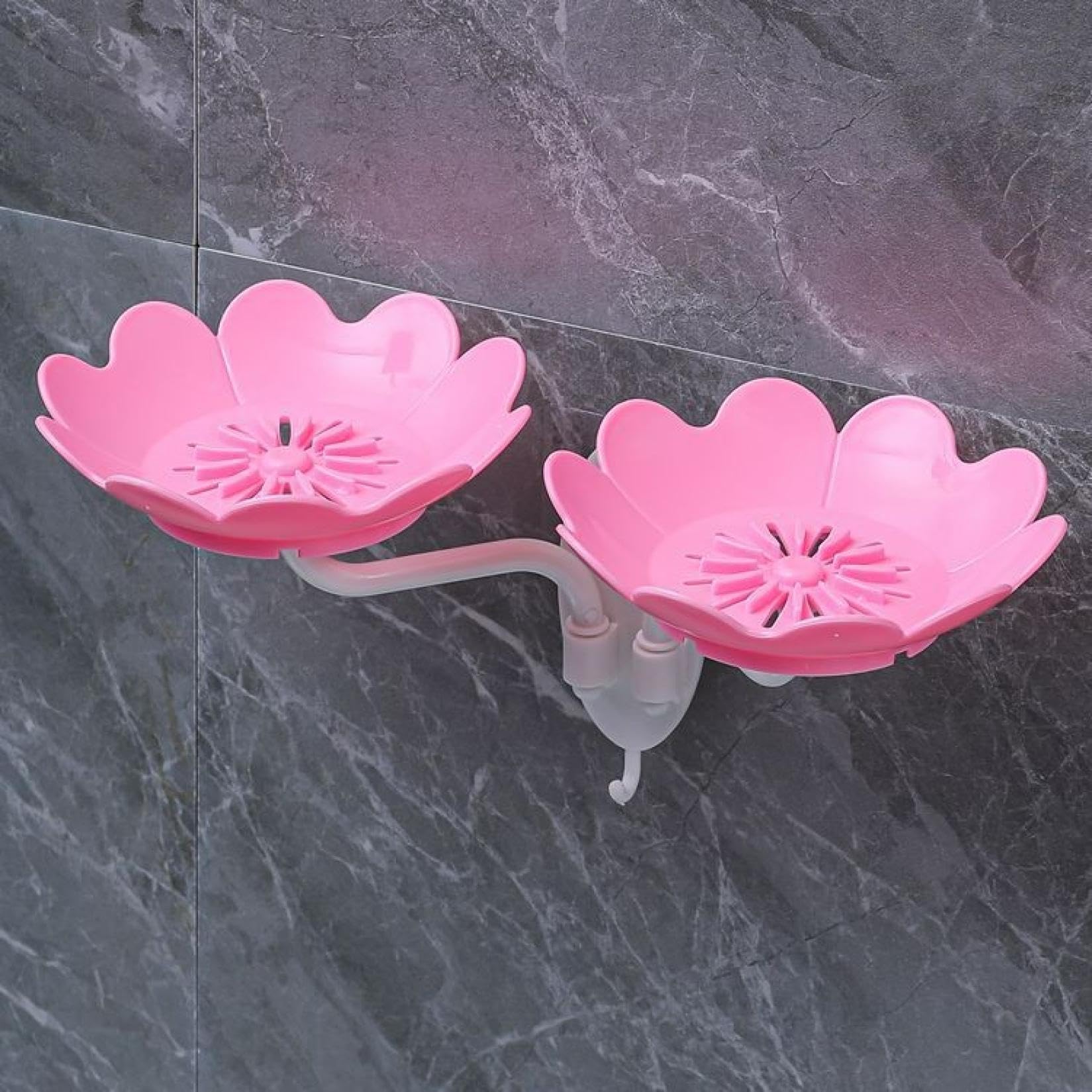 Soap Dish Holder for Shower Double Layer Cute Lotus Shape Adhesive Tray Razor Wall Mounted Shampoo NO-Drilling Self