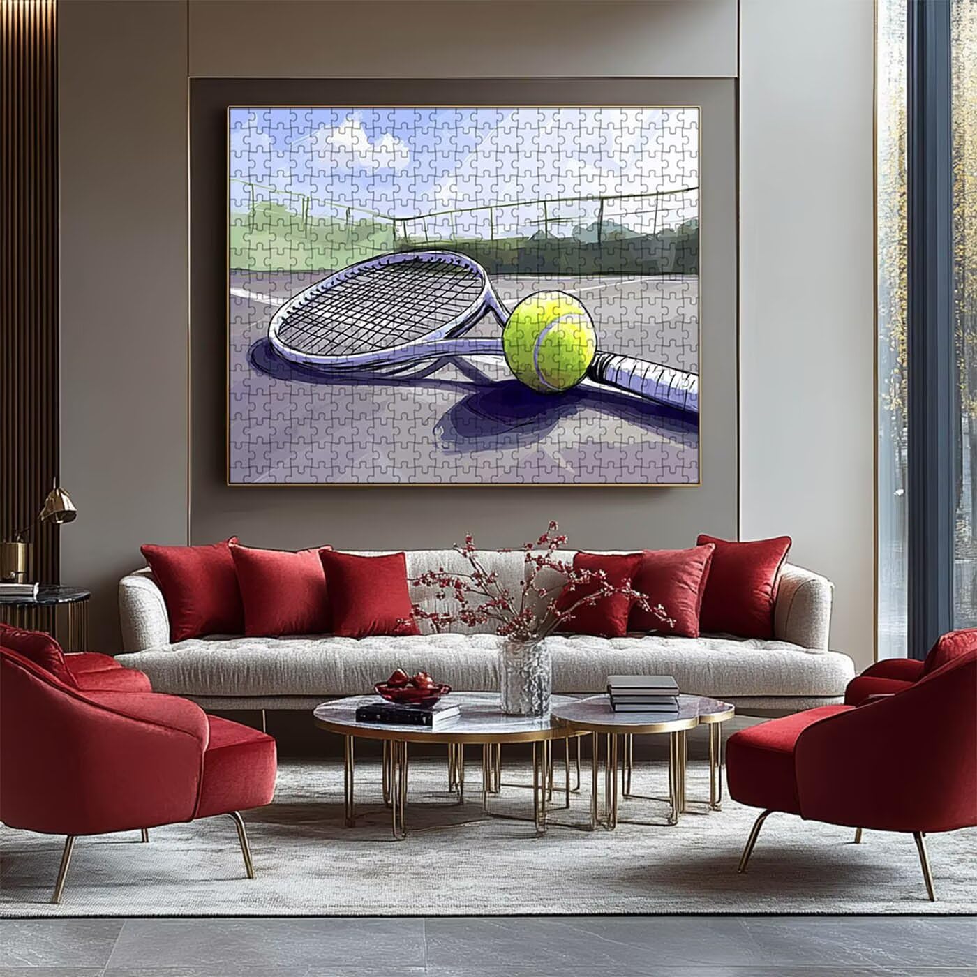 Puzzle 3000 Pezzi Tennis Puzzle 3000 Pezzi Legno per Adulti Campo Da Tennis, Splendidamente Confezionato in Una Scatola di Cartone, Borsa Rete Portabilità per Regalo Donna 120x80 cm RXPT-3626