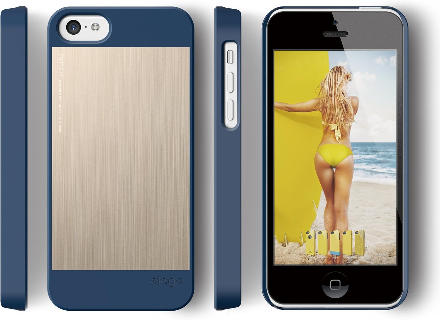 elago S5C Outfit Morph MX Aluminum and Polycarbonate Dual Case for The iPhone 5C - eco Friendly Retail Packaging (Jean Indigo/Gold)