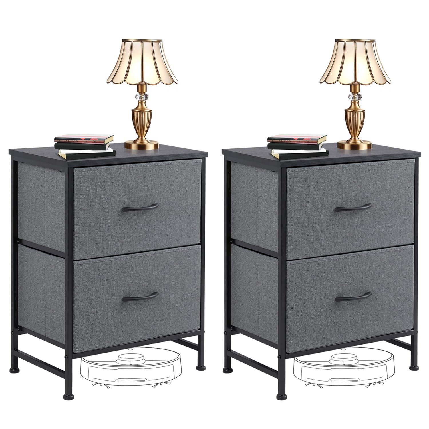 DUMOS Kommode für Schlafzimmer mit 2 Stoffschubladen, hohe Kommode Organizer für Kleidung, Schrank Kinderzimmer, Aufbewahrungsturm mit Schrank, Metallrahmen, Holzplatte, leichte Kinderzimmermöbel