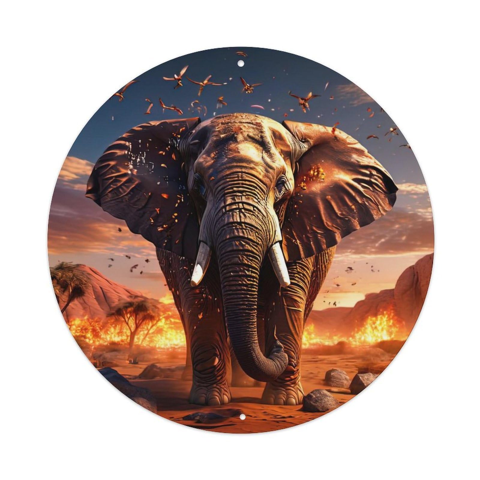 Animal Poster Angry Elephant Vintage Metal Tin Sign Plaque Wall Decor for Cafe, Club, Garden Round Metal Poster 8x8Inch