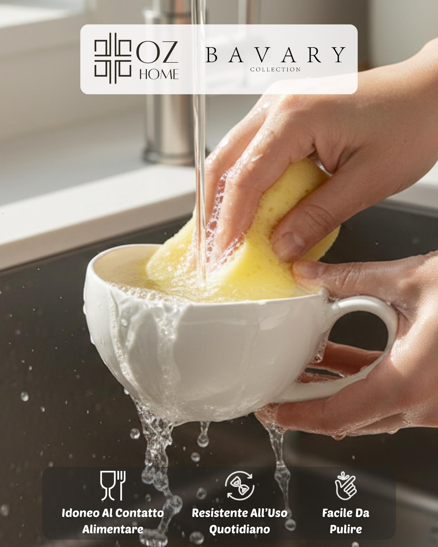 BAVARY Capital Tazzine Espresso con Piattino – Servizio Porcellana 12 Pezzi, 6 Persone –120 ml –Design ondulato moderno –Manico ovale ergonomico – Moka, Demitasse, Caffè turco – Bianco – Lavastoviglie
