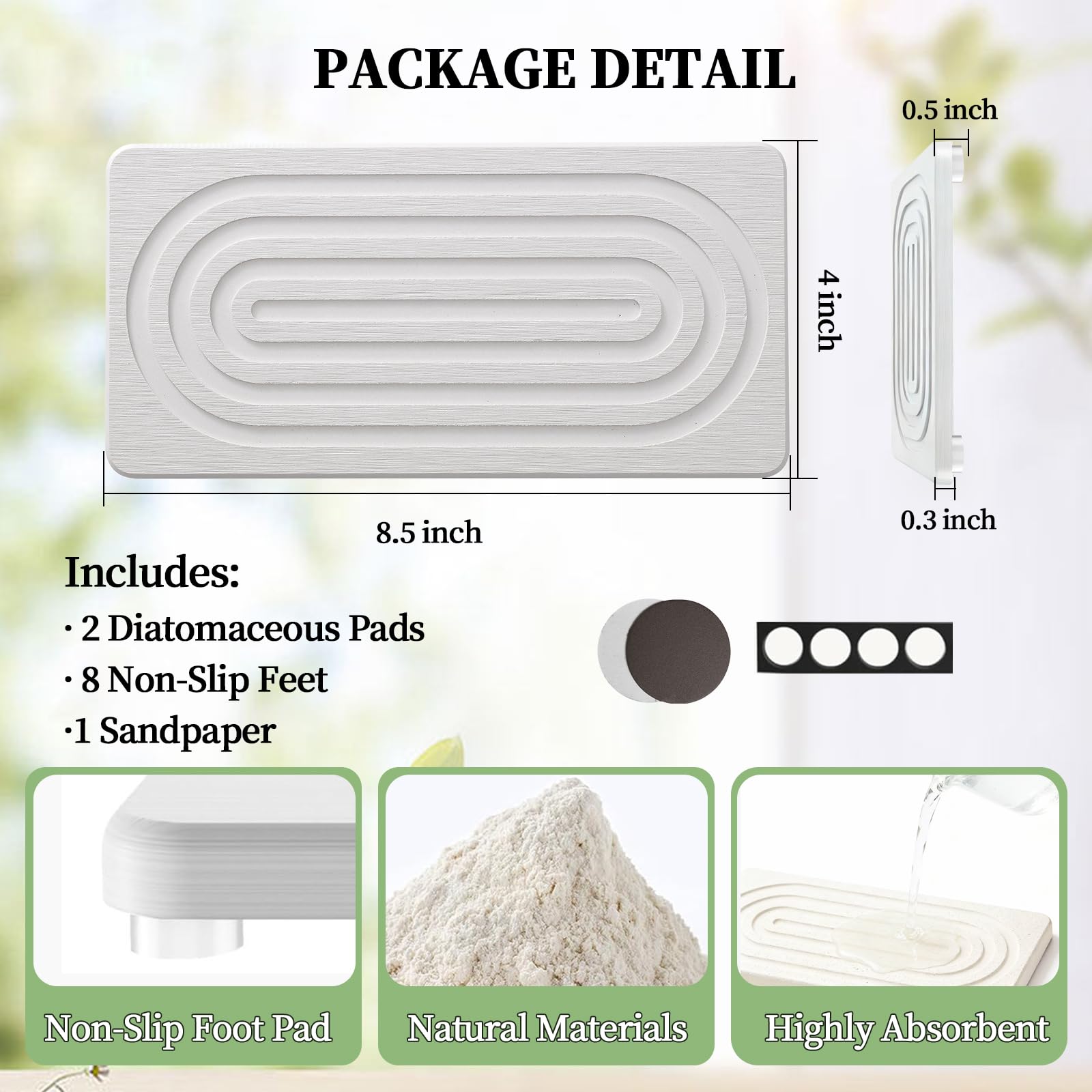 2 PCS Water Absorbing Diatomite Coasters, Stone Drying Mat for Kitchen Counter, Quick Dry Stone Mat Trays for Bathroom Kitchen Counter, Soap Dish Tray Used for Hand Soaps (White, 8.3" x 4") - 3