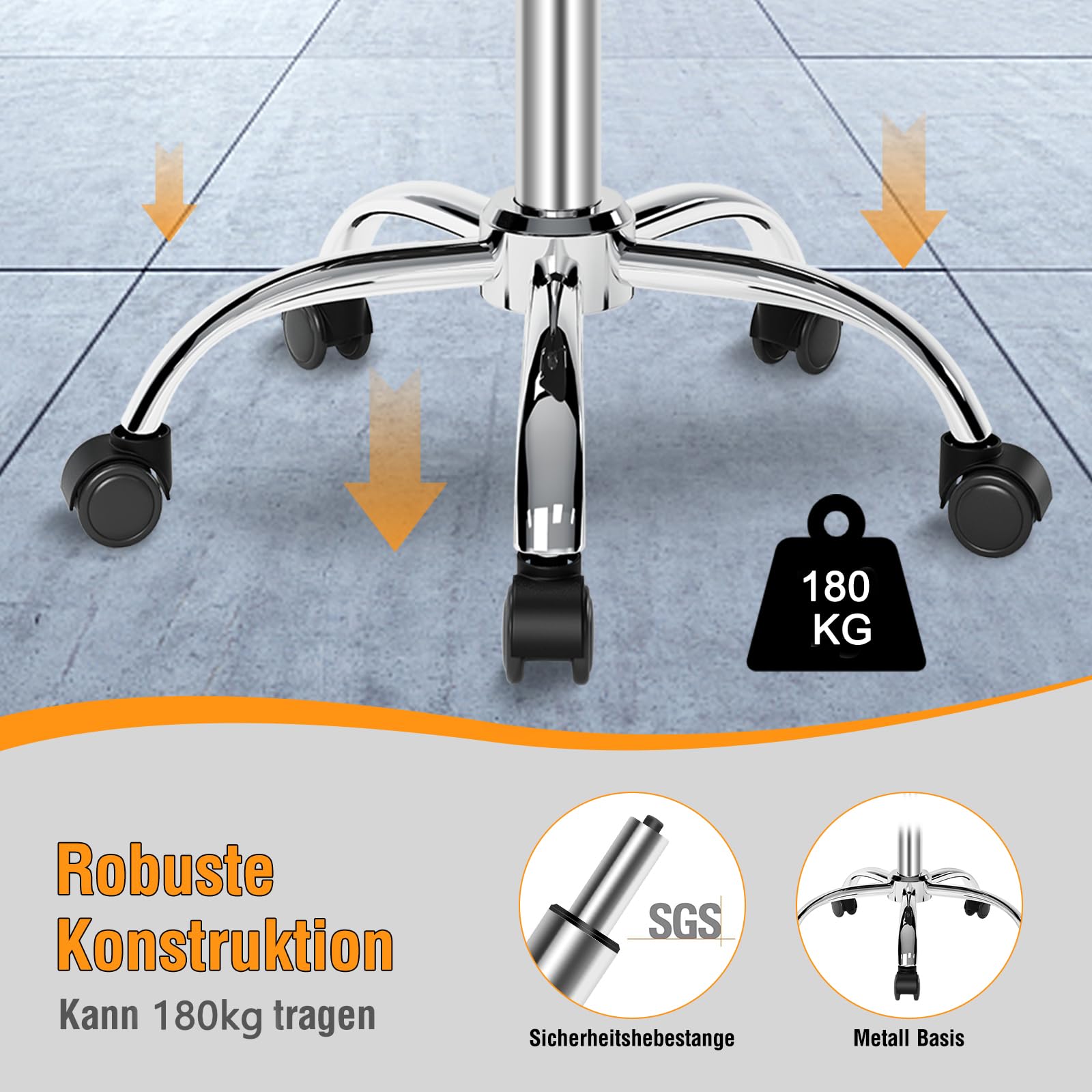 Sattelhocker，hocker mit rollen，hocker höhenverstellbar zur Linderung von Rückenschmerzen（48.5-62.5cm）Rollhocker mit dickem Kissen，Sattelhocker mit rollen für Salon Spa Zahnarzt Büro (Schwarz)