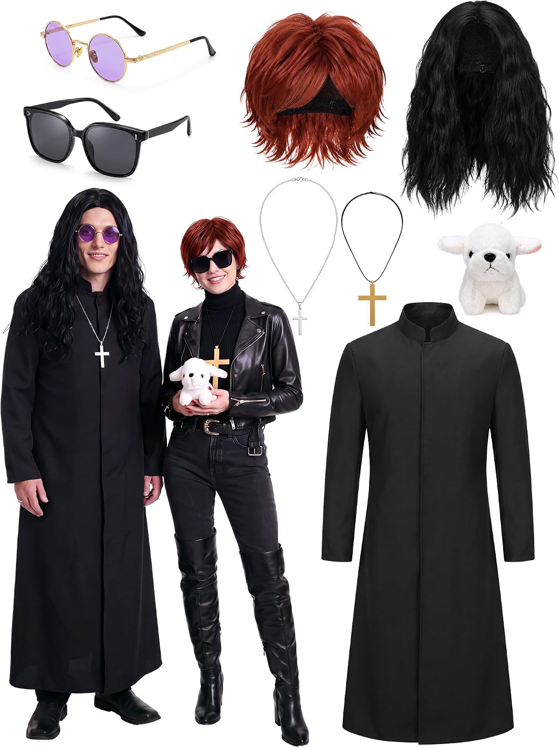 8 Pcs 80's Rock Couples Costume Hip Hop Cosplay Accessories