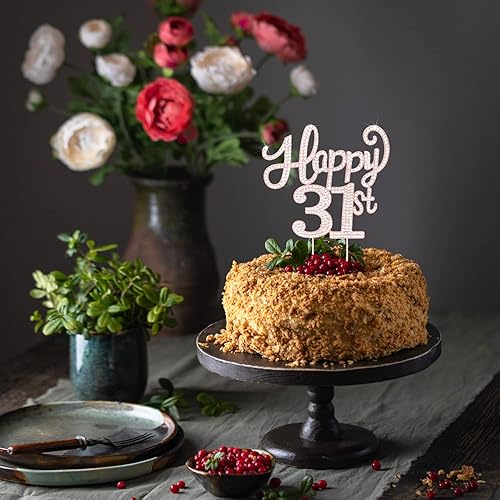Miniatura 4 de Decoración de pastel de diamantes de imitación de oro rosa para cumpleaños número 31  31 cumpleañosaniversario, decoraciones de centros de mesa de