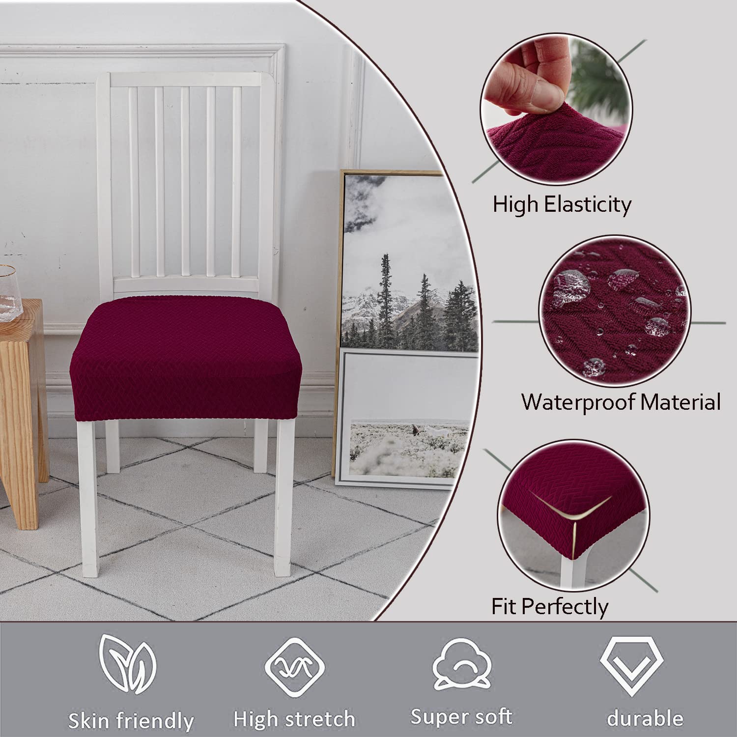 Coprisedie Elasticizzati 6 Pezzi - Jacquard Impermeabile Per Cucina E Sala