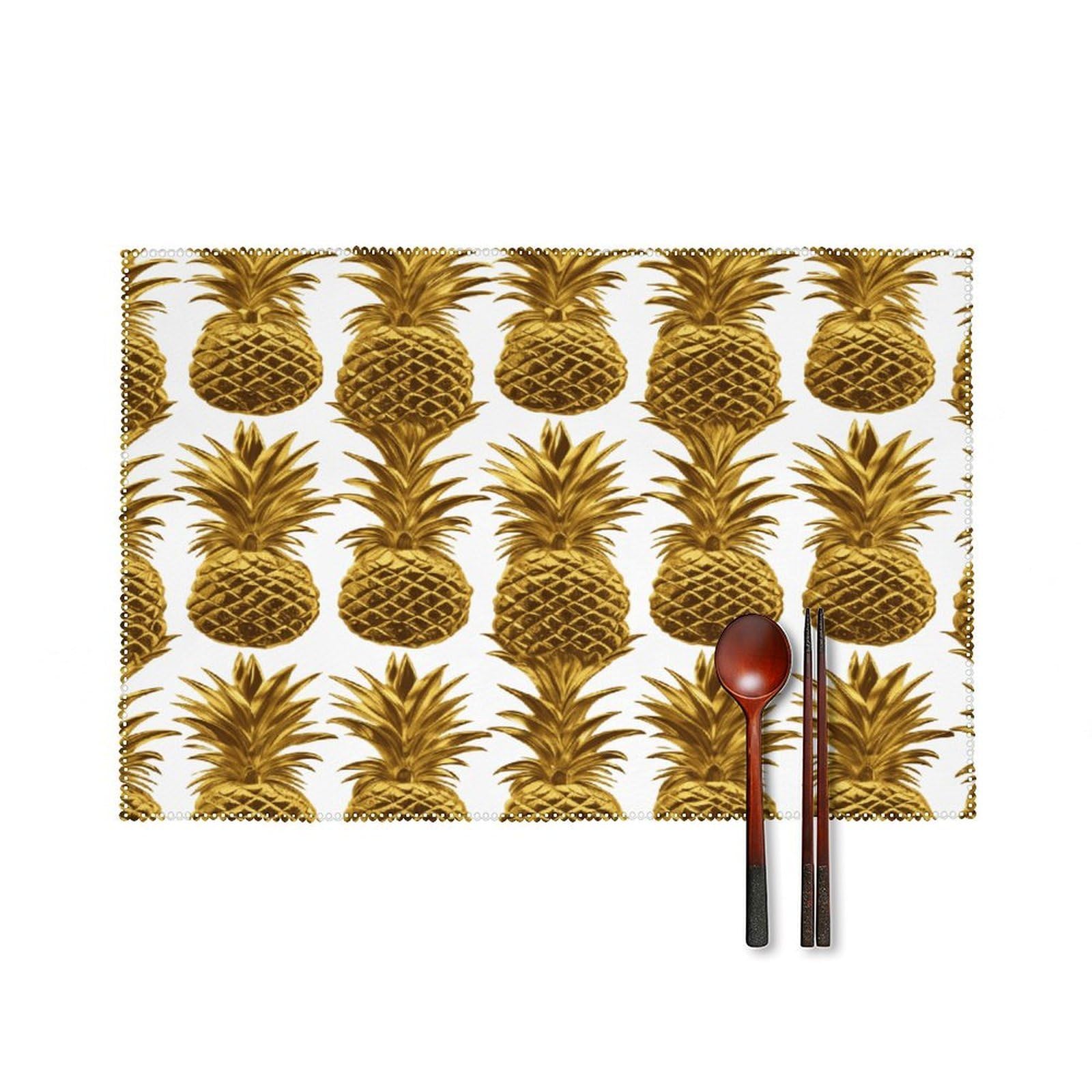 Fekiloot Style Gold Pineapple Background Placemats Set Of 6,Table Mat