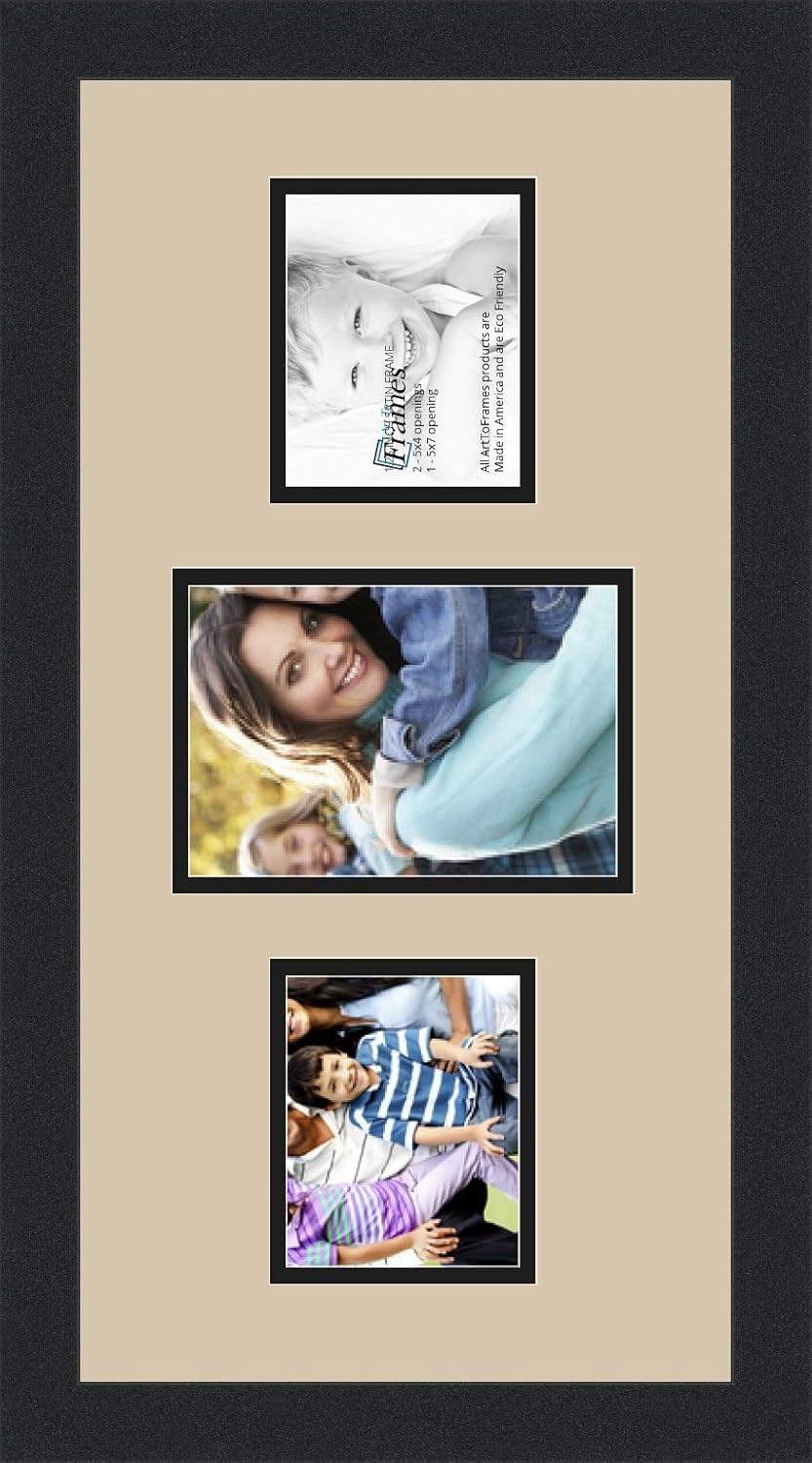 ArtToFrames Collage Photo Frame Double Mat with 1-5x7 and 2-4x5 Openings and Satin Black Frame