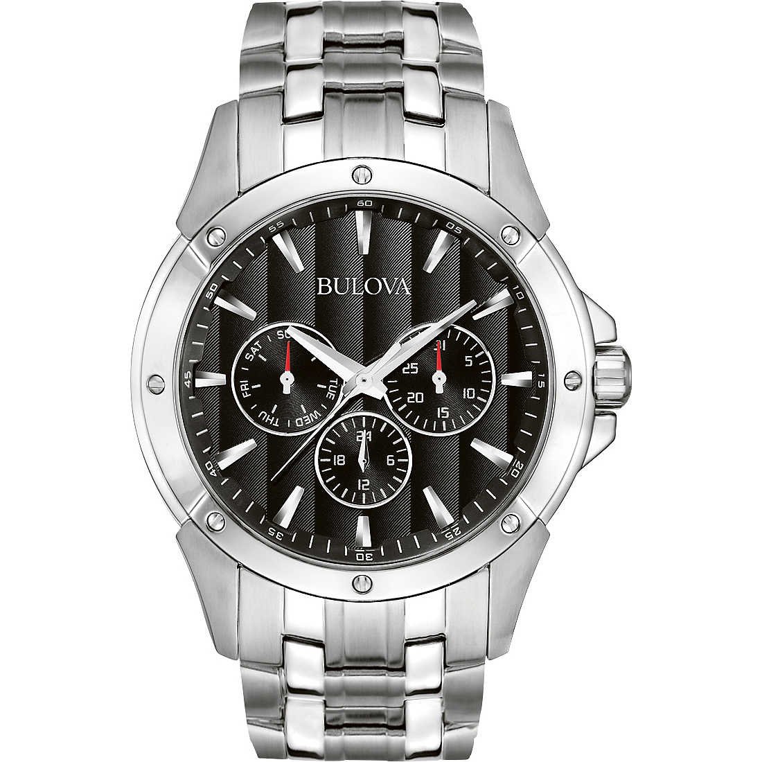 BulovaMen's Classic Dress 6-Hand Multi-Function Day/Date Quartz Watch, Black Patterned Dial, 43mm