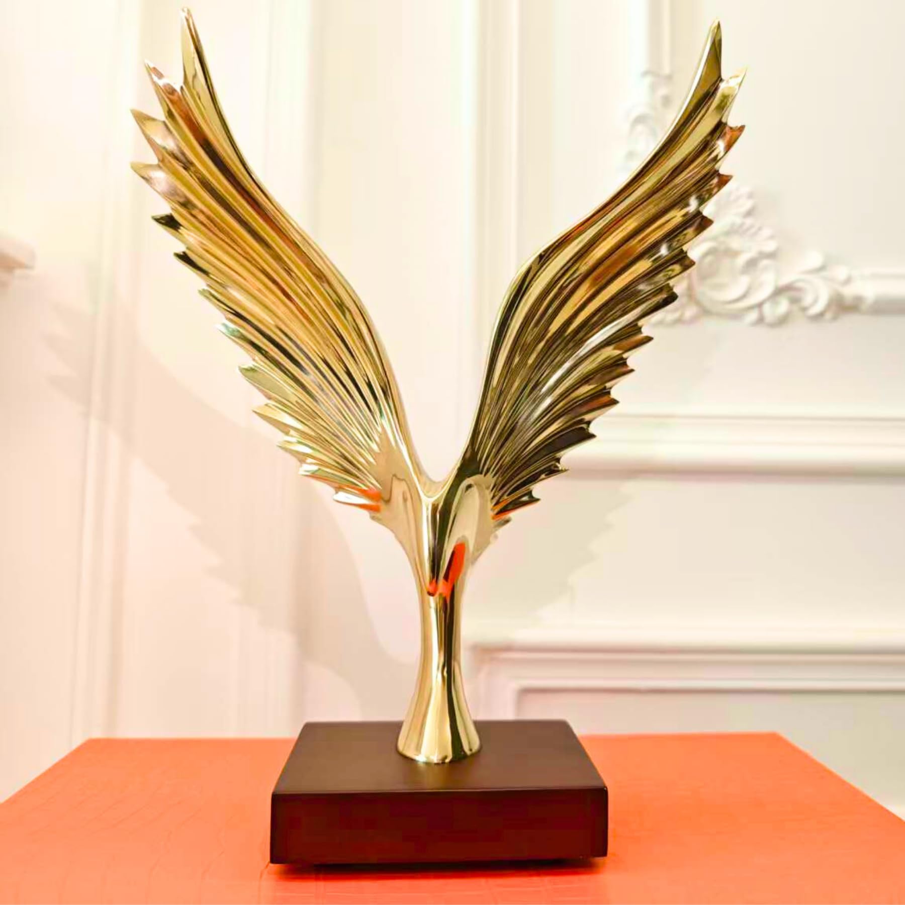 Aottsd Gold Brass Winged Eagle Sculpture Wooden Base Office Table Decor Figurine