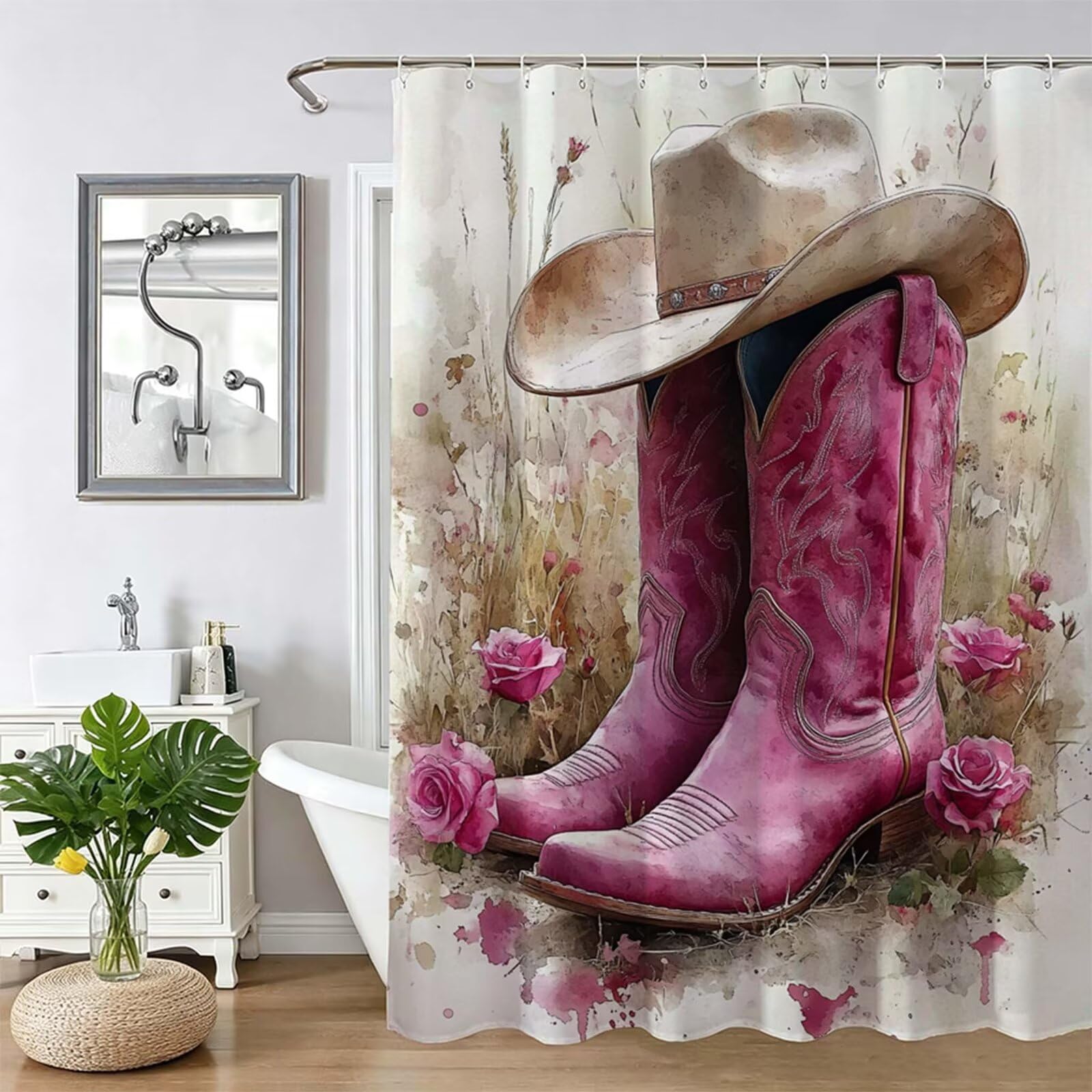 Tenda Doccia in Poliestere rosa,Tende per Doccia Extra Lunga 230x180cm,stivali Tenda Vasca da Bagno Tessuto Lavabile,Impermeabile e Facile da Pulire,con 12 Ganci,Decorazione per Bagno,Hotel Z-528