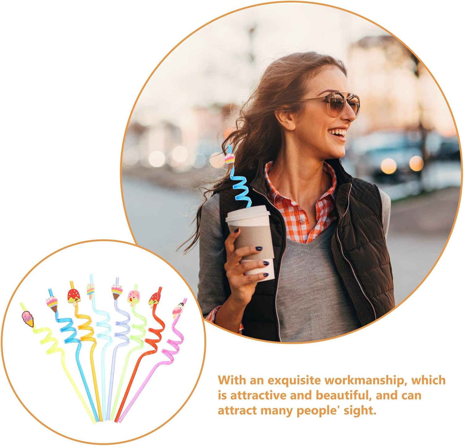 COLLBATH 24pcs Reusable Cartoon Ice Cream Designed Pvc Soft Silicone Drinking Straws Multipurpose Twisted Straws for Party Juice Cocktails