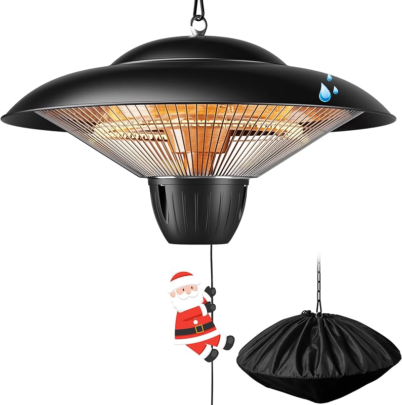1500W Electric Patio Heater, Hanging Infrared Outdoor Heater with Carbon Fiber Heating, Waterproof Ceiling Mounted Heater for Gazebo, Porch, Garage & Covered Patio