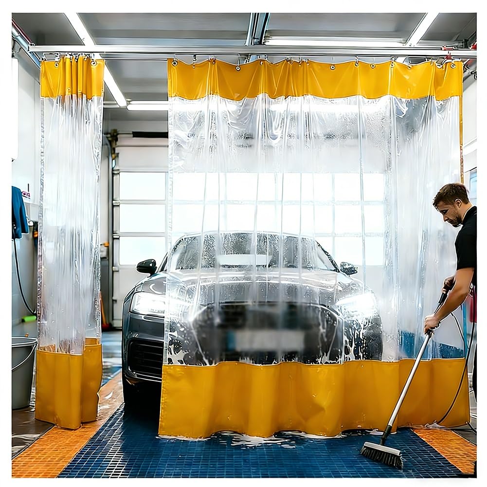 GJMSSMY Waterproof Heavy-Duty Vinyl Tarp Divider with Metal Eyelets for Work Areas Car Wash Porch & Depot - 4.8x2m (14.8x6.6ft) Yellow Partition Panel
