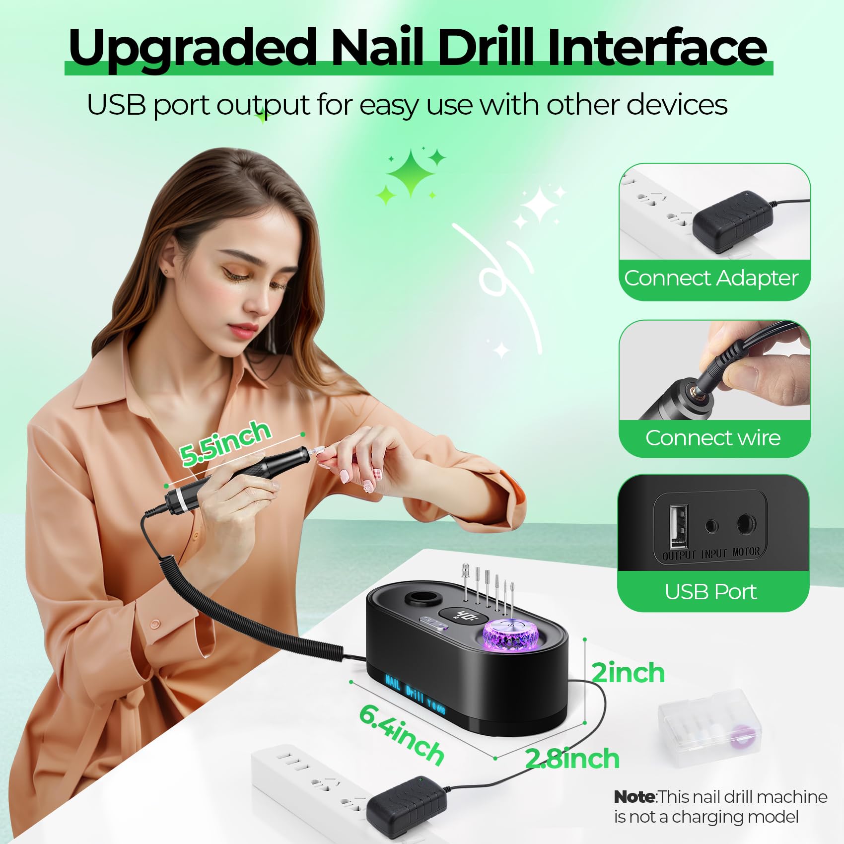 JOSGLOI Perceuse à ongles électrique professionnelle : kit de lime à ongles électrique 40 000 tr/min, lime à ongles avec écran LCD pour ongles en gel acrylique, manucure, pédicure, polissage, meuleuse