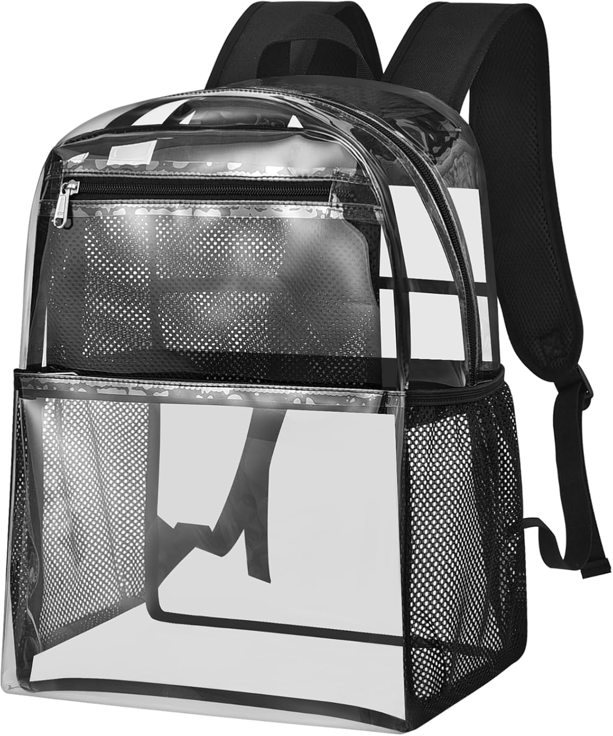 Paxiland Clear Backpack Heavy Duty, Large Clear Bookbag with Reinforced Padded Strap, Clear Backpacks for School College and Work, Black-Large
