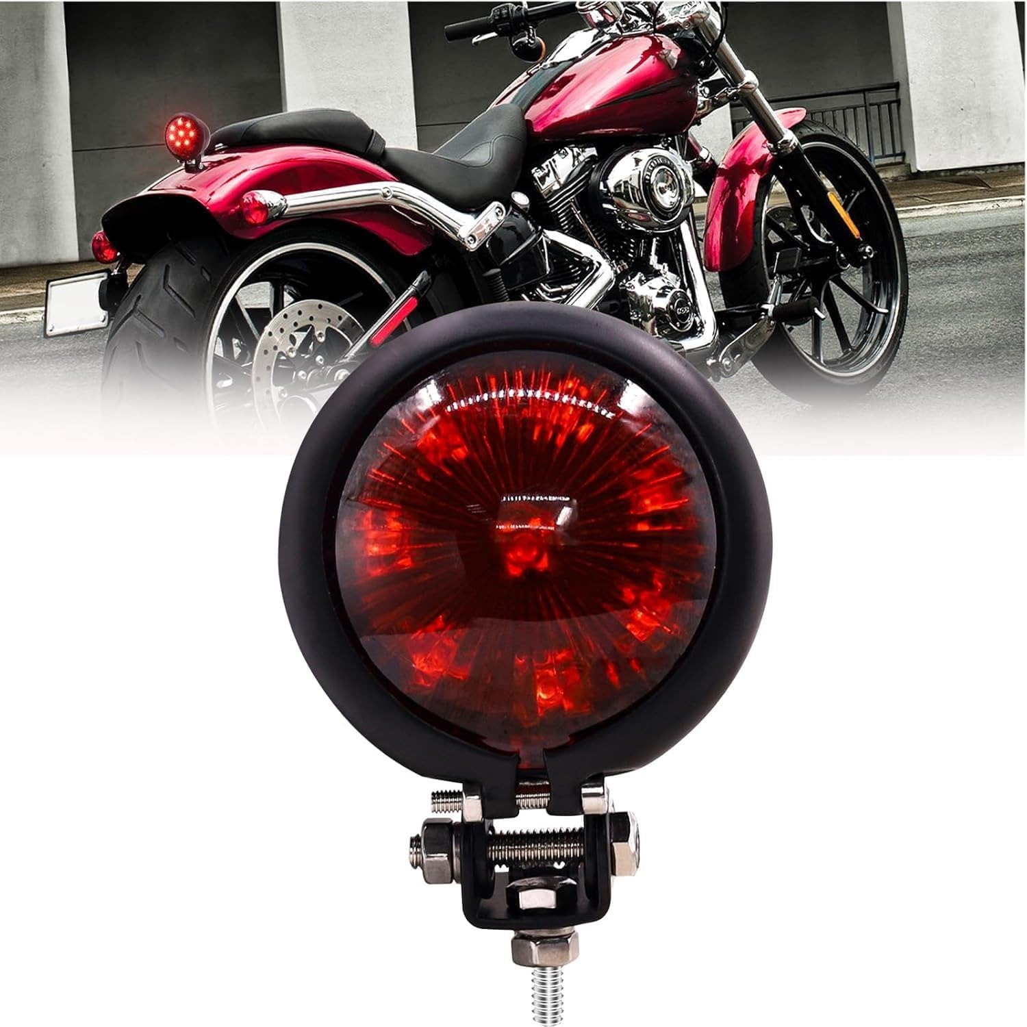 Biqing 1PC 8LED Moto Fanale Posteriore Rosso,Universale 2 Inch Rotondo Fanale Posteriore Moto 12V Luce Stop per Moto Fanale Posteriore per Moto Chopper Bobber Cafe Racer Scrambler