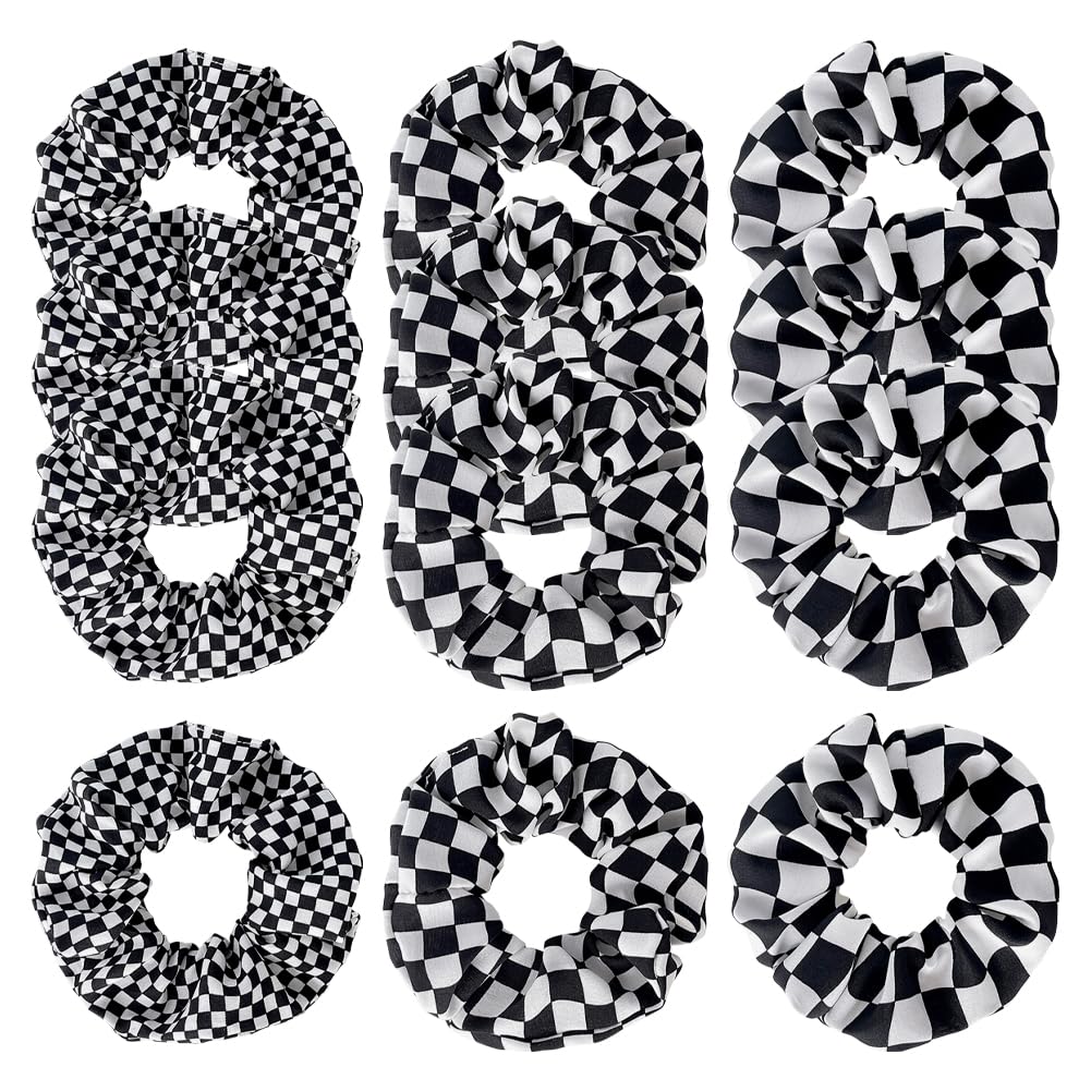 12 Pcs Checkered Hair Scrunchie Black and White Ponytail Holders Christmas Hair Ties Ropes Fashion Hair Rubber Bands No Damage Hair Elastics Buffalo