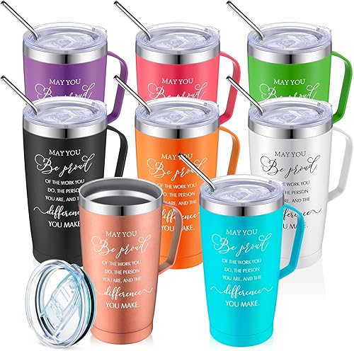 Miniatura 1 de 8 vasos de 20 onzas con tapa y popote para mujeres y hombres, taza de café aislada al vacío con asa, regalo inspirador para compañeros de trabajo,