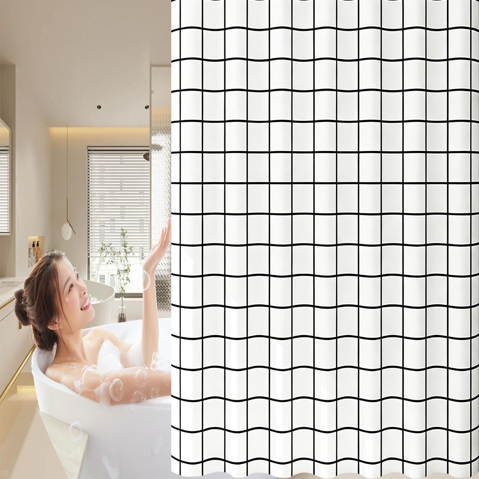 Tenda Doccia 175 x 220 cm Tessuto Lavabile Impermeabile Poliestere Tenda Vasca da Bagno con Ganci e Occhielli, Facile da Pulire per Bagno, Vasca da, Traliccio