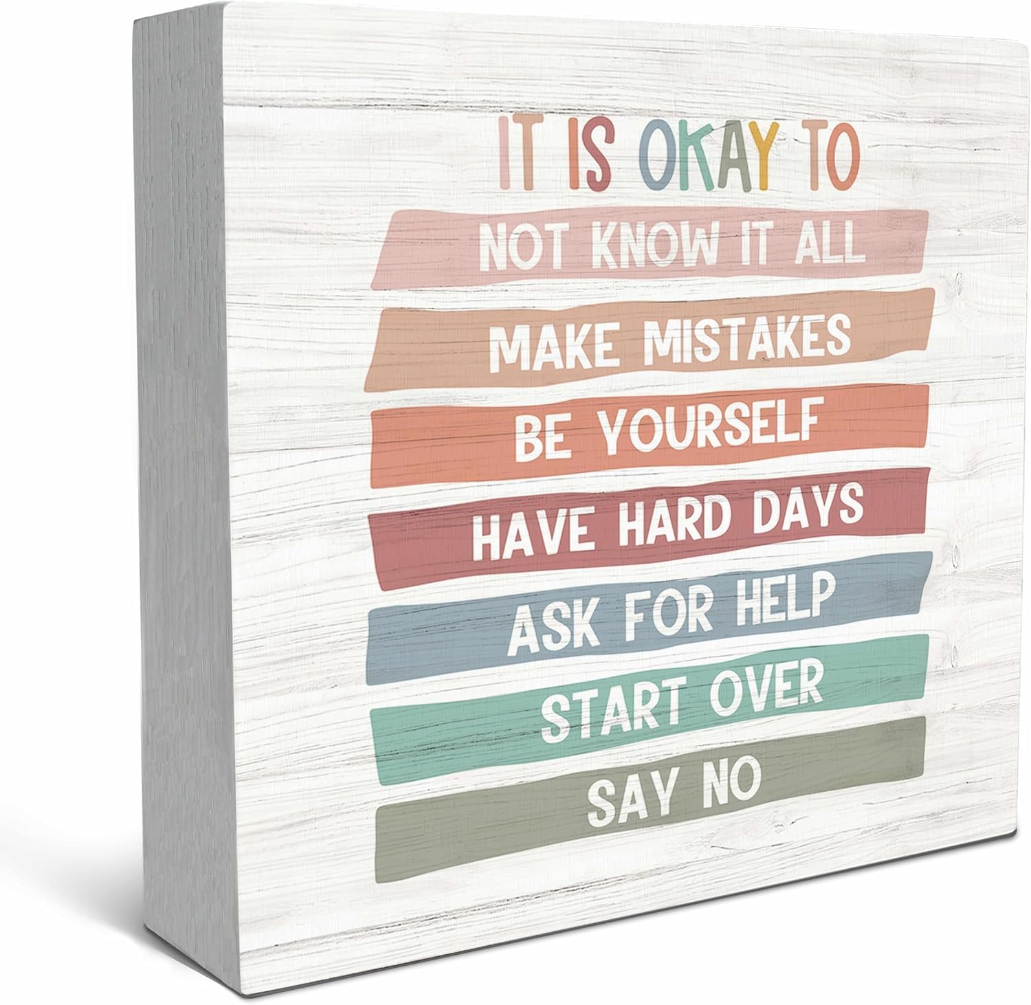 7x7 Inch Wooden Box Sign Positive Quote Desk Decor Rustic Plaque