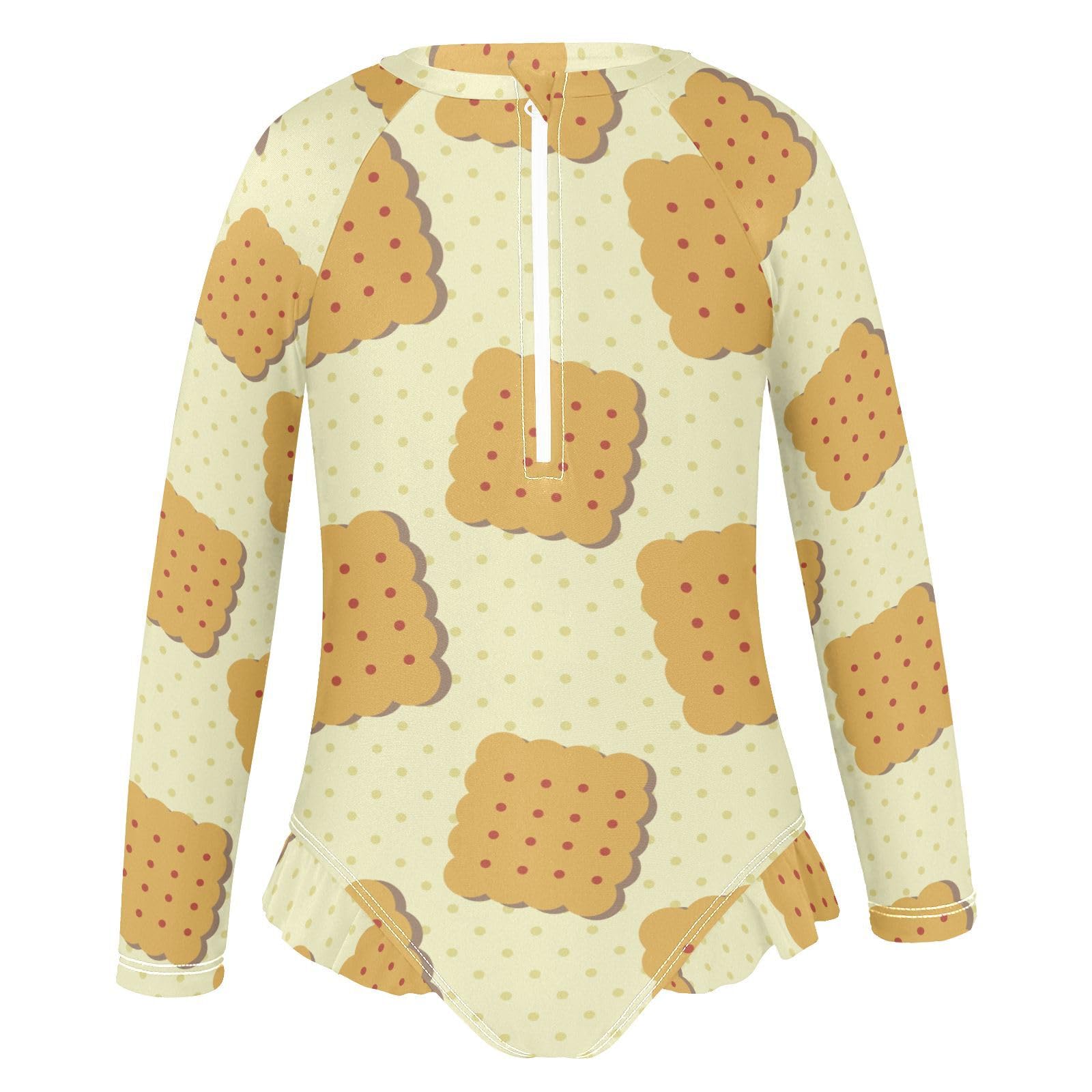 Ollabaky Baby Girls Long Sleeve Swimsuit Cracker Biscuit One Piece Bathing Suit Rash Guard UPF50+ Toddler Girl Swimwear, 11-12T Multi