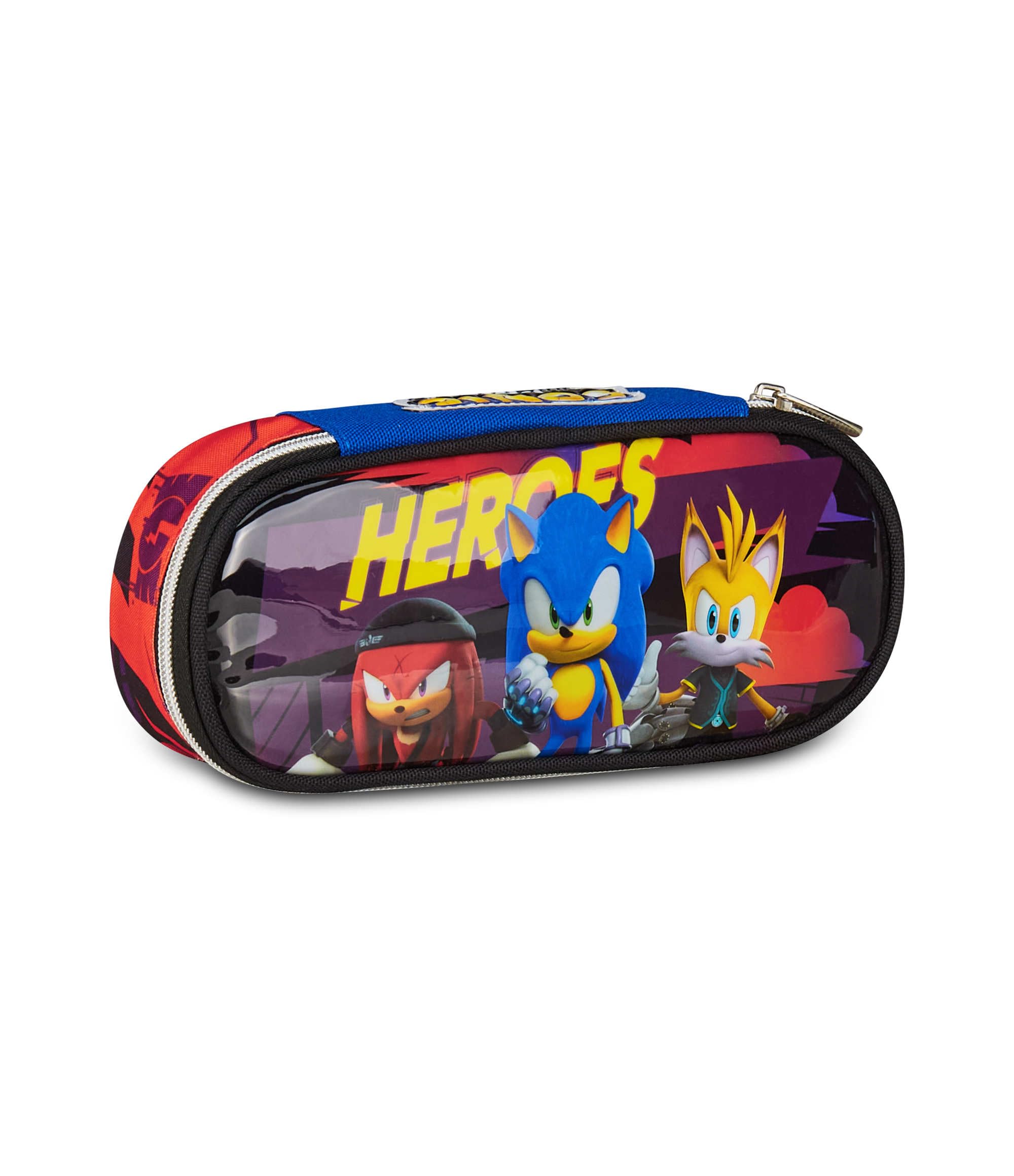 Seven Sonic Round Plus Pencil Case, Red, Oval Pencil Case with Elastic Bands and Pocket for Pens, Pencils and Accessories, School Backpack, Elementary School, Children, red, Modern