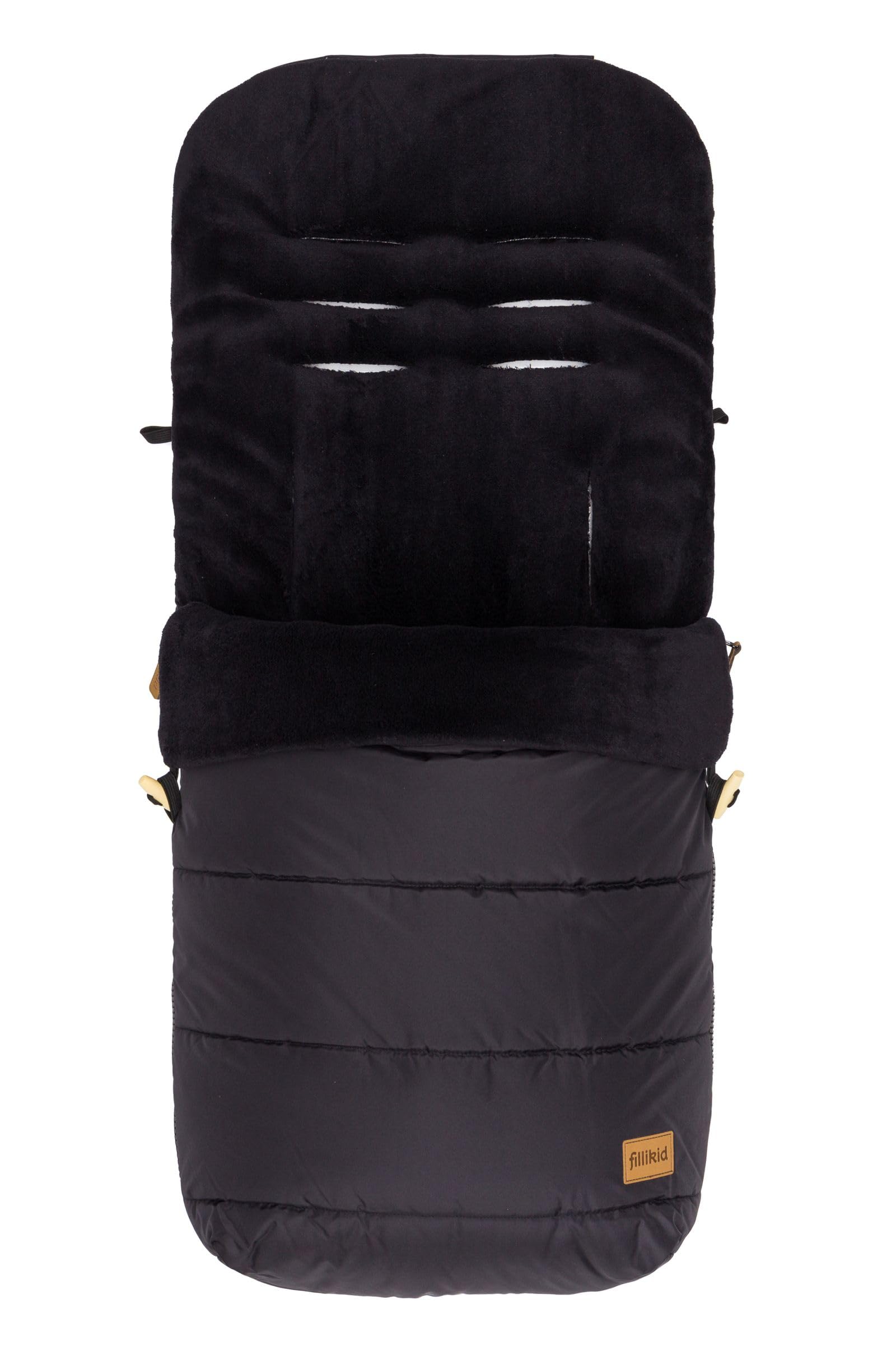 Fillikid Winterfußsack Lanin Exclusiv | Winter-Fußsack für Kinderwagen, Sportwagen & Buggy mit Anti-Rutschschutz, weicher Thermo-Fleece, Design:schwarz