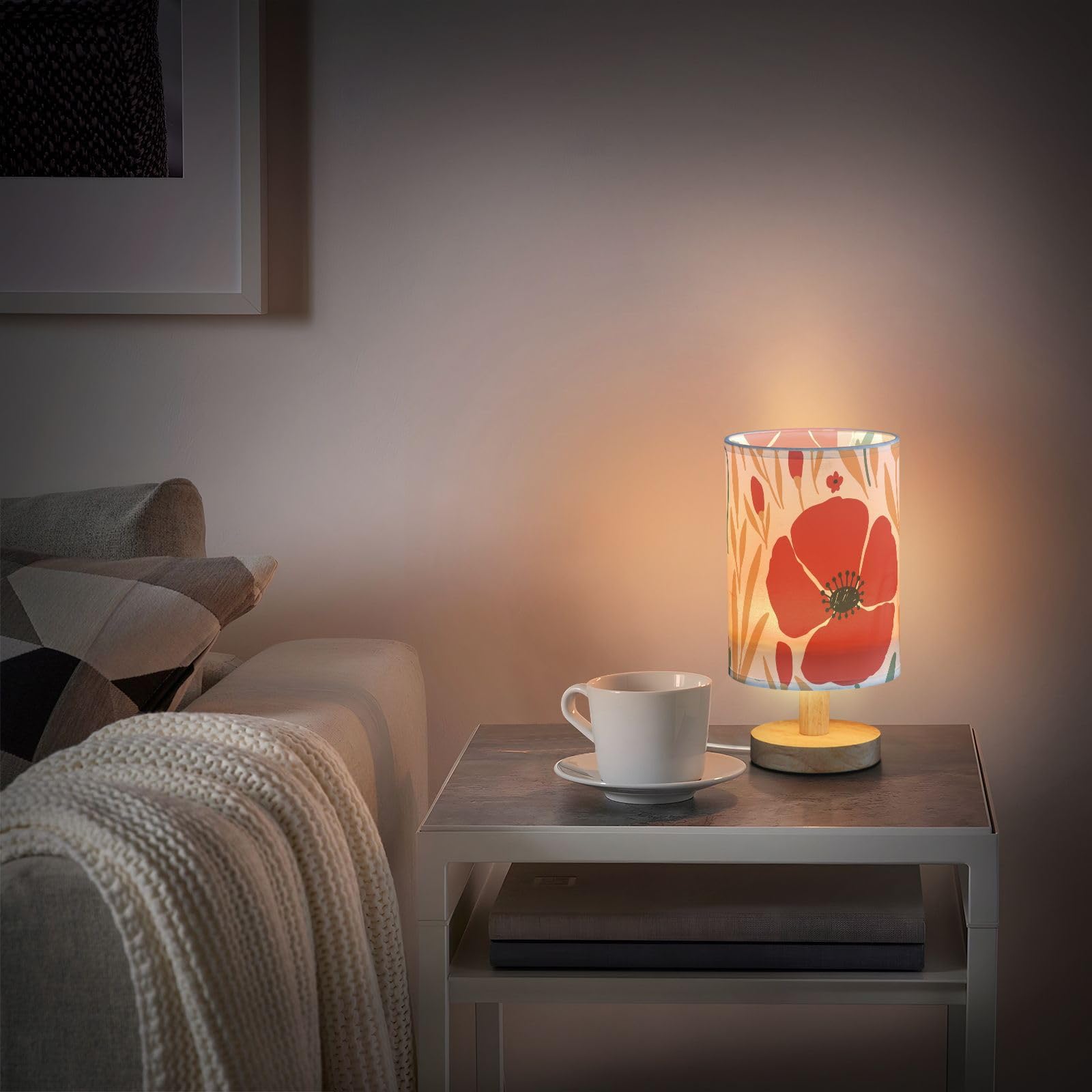 Mnsruu Bedside Table Lamp Red Poppies Flowers Poppy Bedside Lamps LED Light Desk Lamp Fabric Shade Small Lamp for Bedroom Living Room (Bulb Included) - Image 2