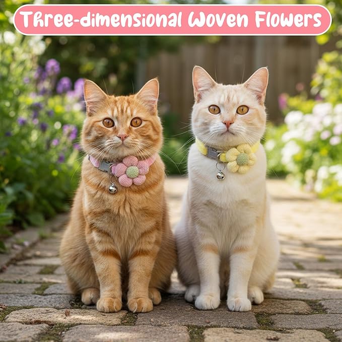 4 Collares para Gato con Flores y Campana Ajustables Seguridad miniatura 4