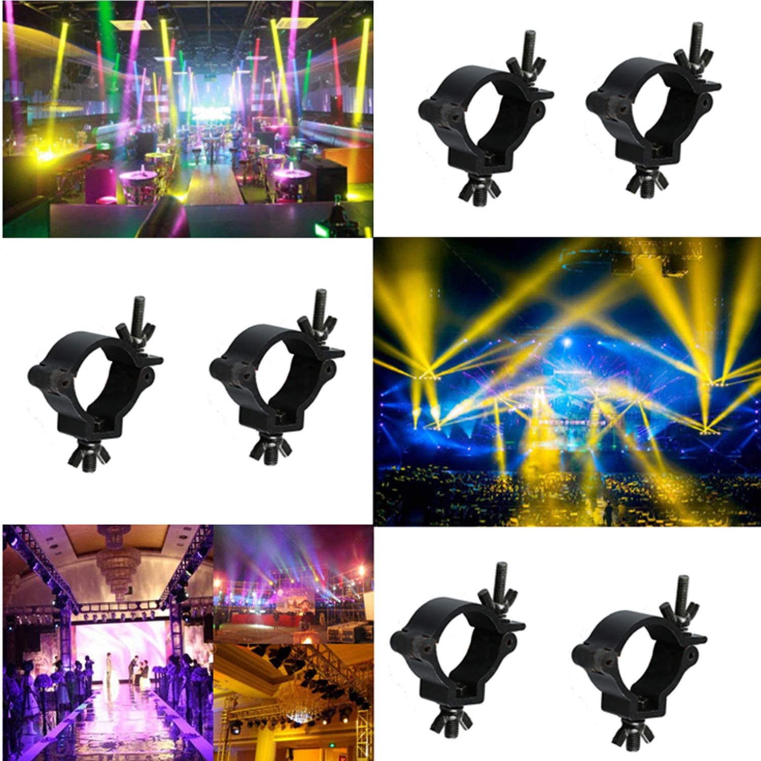 2 Pezzi Truss Clamp(48-51mm), Morsetto da palcoscenico in finitura di lega di alluminio, Montare Morsetti Luce della fase Lega di alluminio Hook Heavy Duty 100KG per Agganciare Teste Mobili LED