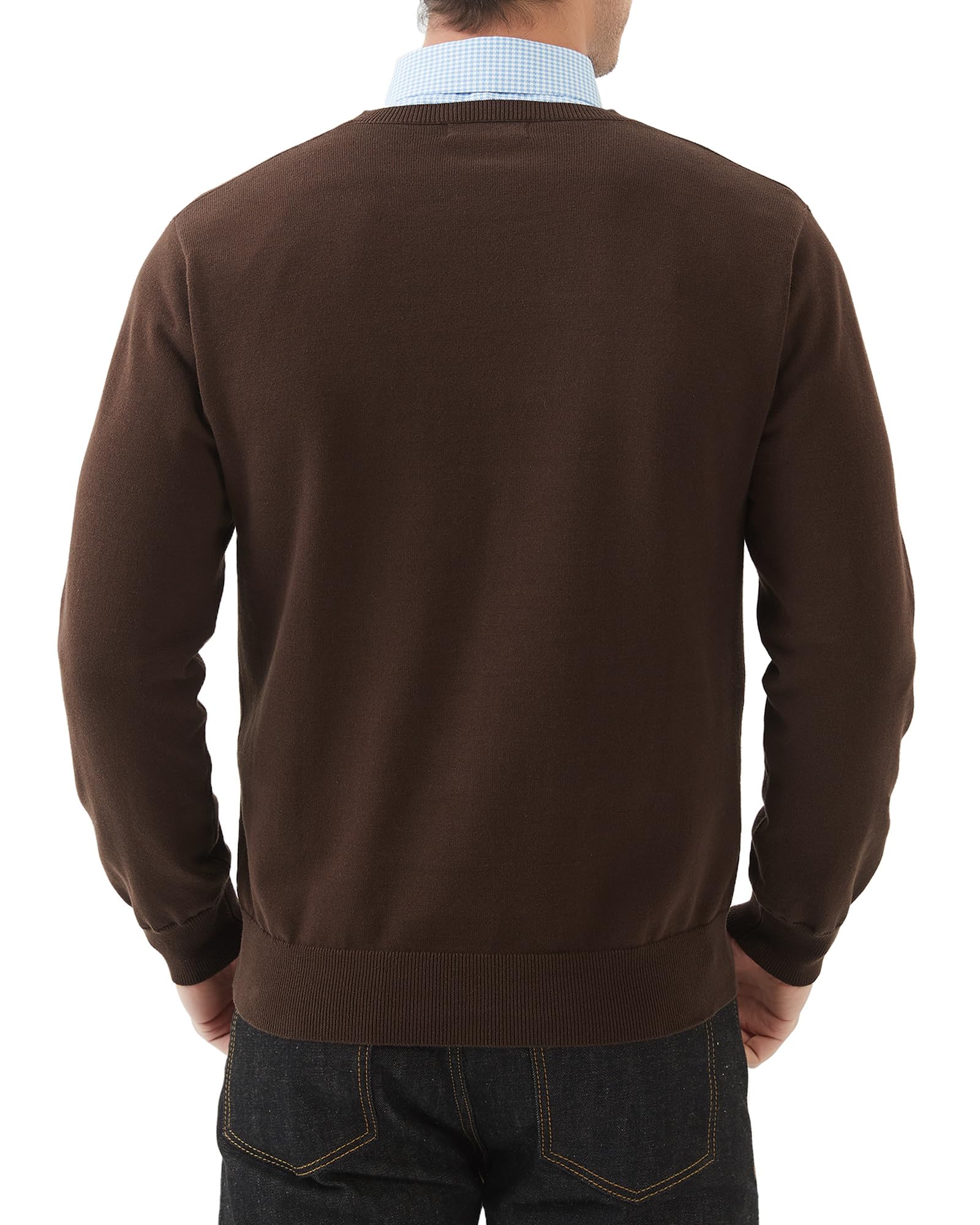 Kallspin Suéter de Cuello en V para Hombre Jersey de Punto de Manga Larga de Algodón Puro Ajuste Regular