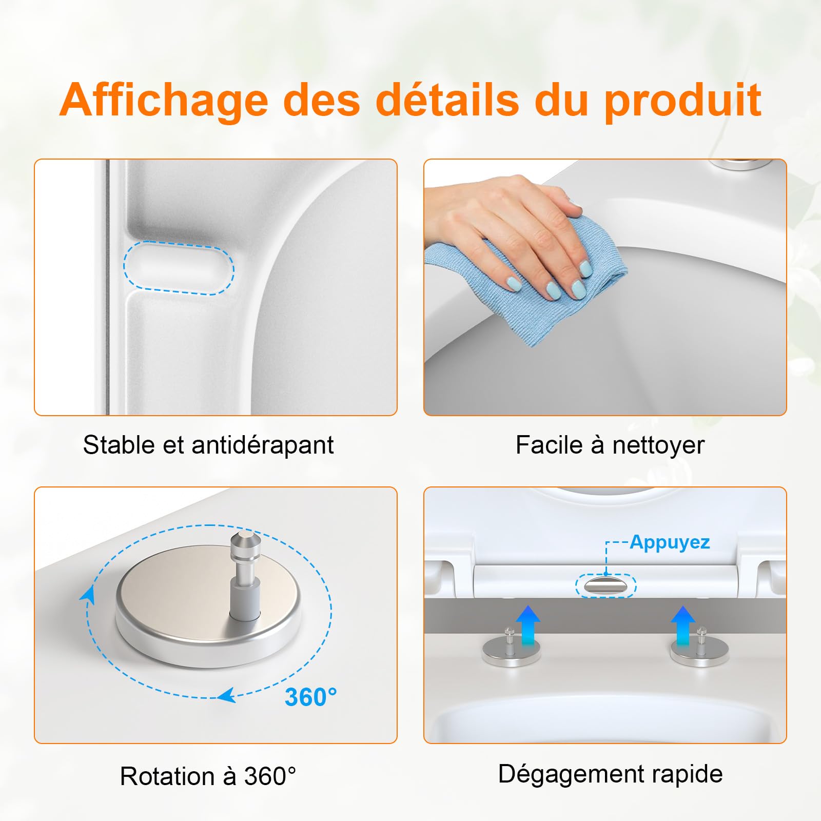 GRIFEMA Premium Abattant WC - Forme D, Universel - Duroplast(UF), Finition Céramique Brillante - Antimicrobienne & Anti-Jaunissement - Dégagement Rapide & Facile à Nettoyer - 150kg Capacité, 46.5x36cm