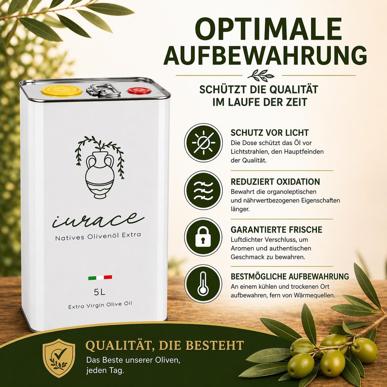 IURACE-Olio Extravergine di Oliva 5L – 100% Italiano – Cuore della Calabria – Lavorazione Tradizionale