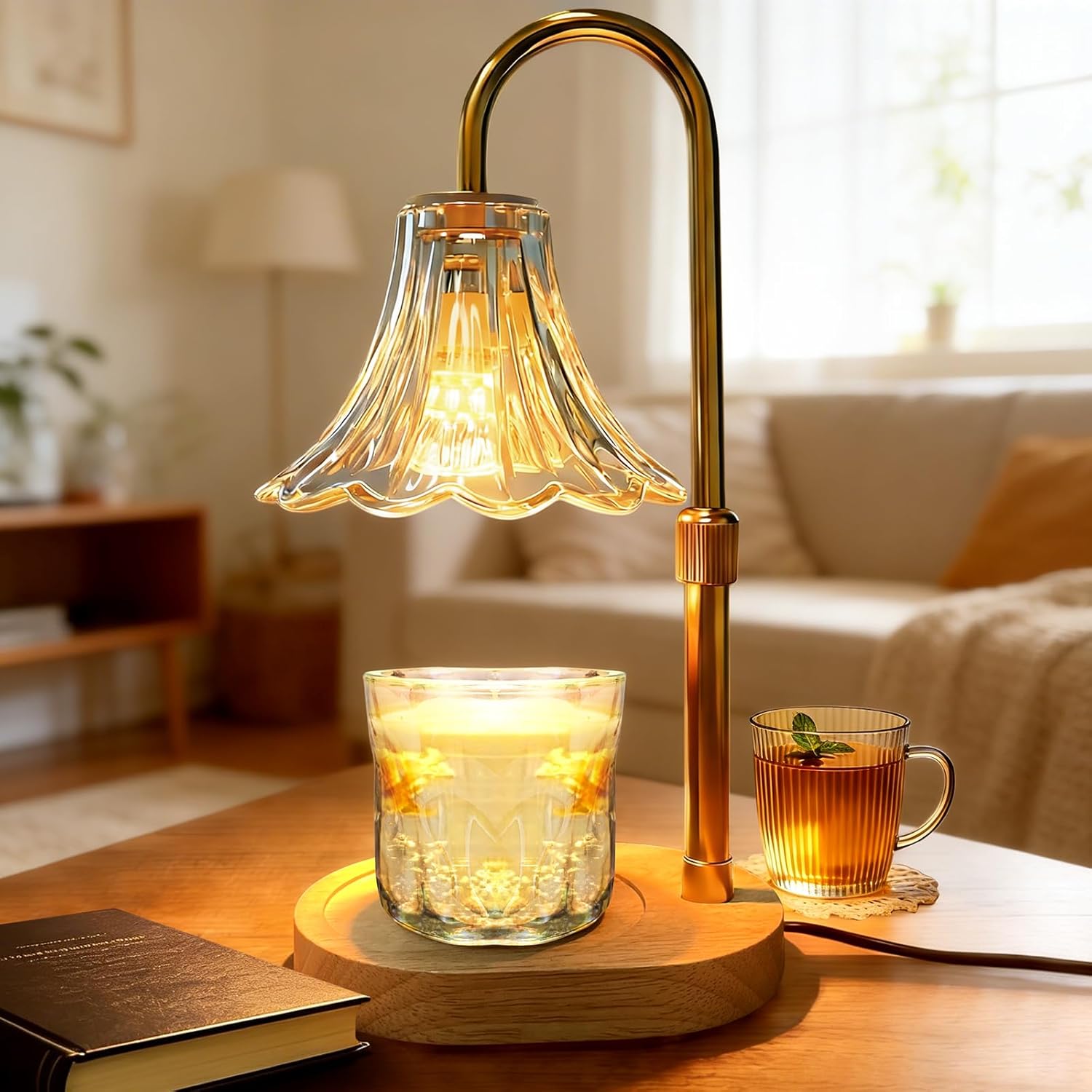 Candle Warmer Lamp with Timer: Valentine Gifts for Women Mom, Adjustable Height, 3 Timing Mode, 4 Level Dimmable Flower Candle Warmer with 2 Bulbs for House Warming Gifts Room Decor