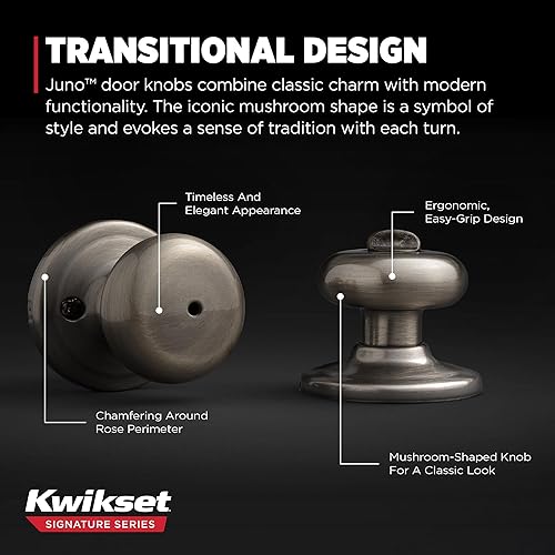 Miniatura 9 de Kwikset 730J 5 CP Juno - Pomo para camabaño, latón antiguo