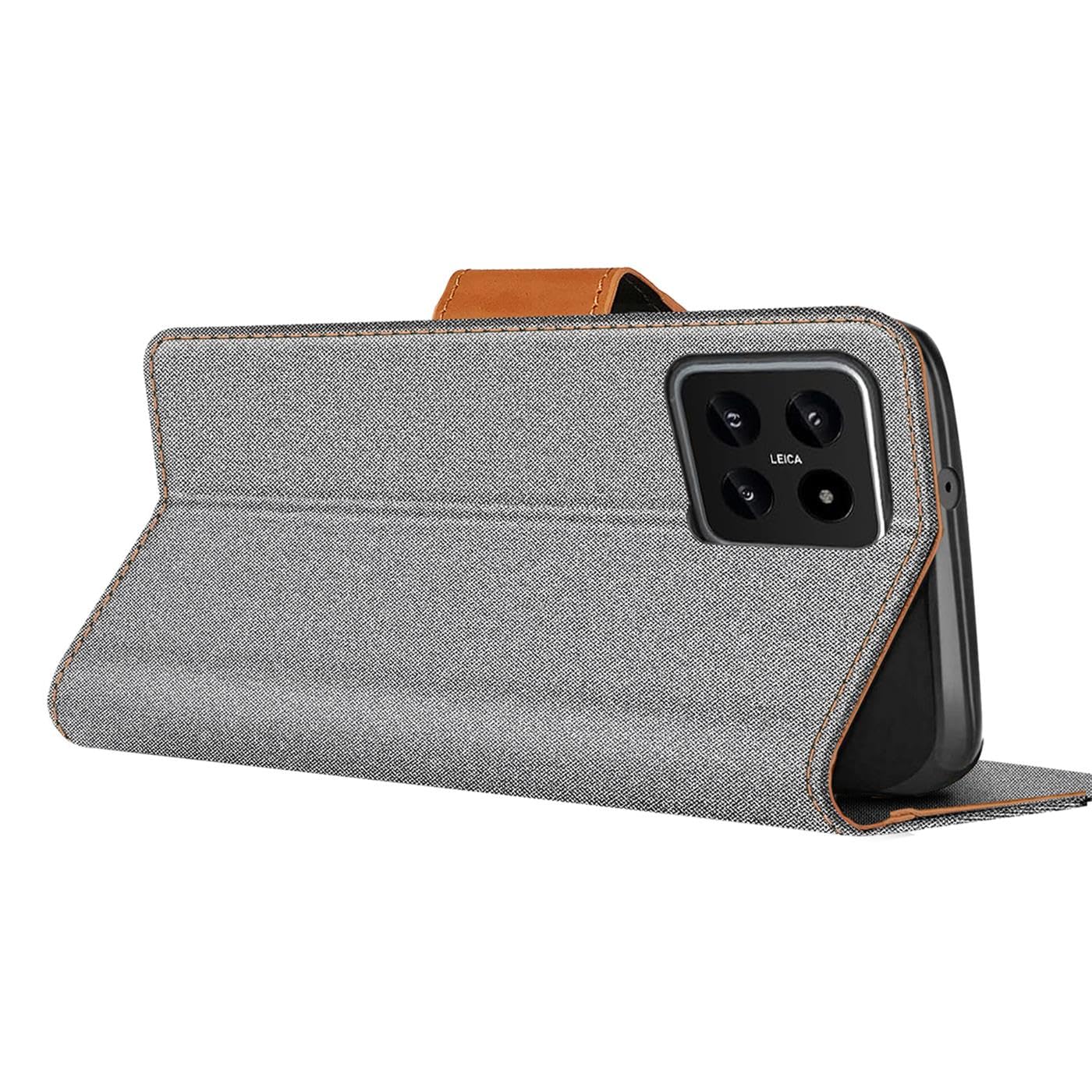 Verco Custodia A Portafoglio In Tessuto Denim Per Xiaomi Redmi Note 14 Pro 4G – Flip Case Con Slot Carte E Magnete, Grigio