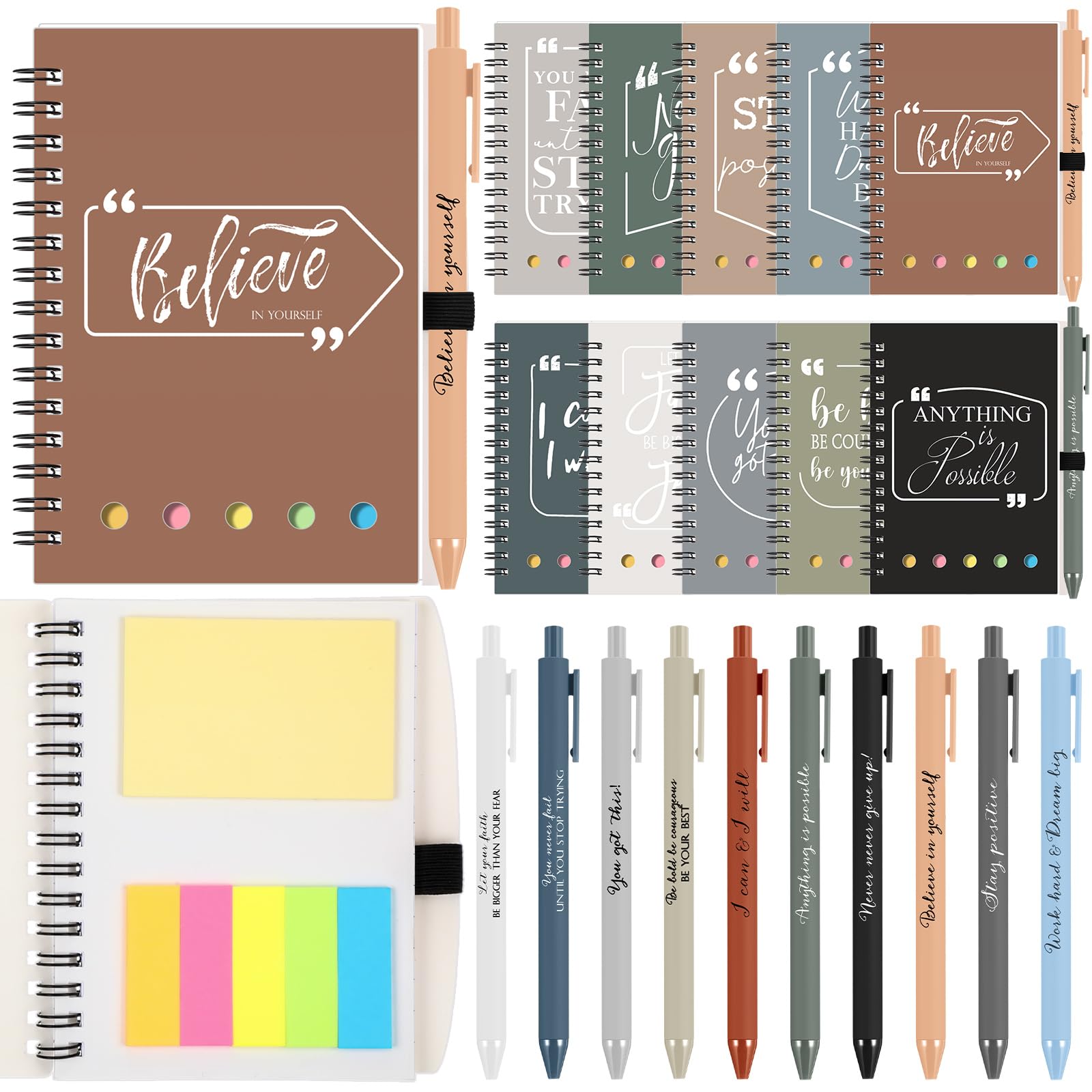 Tenceur Lot de 30 carnets à spirales inspirants en vrac avec stylos à bille de motivation, bloc-notes autocollant, cadeau de remerciement pour les employés, les enseignants, les collègues