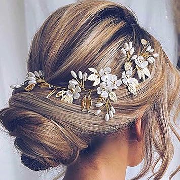 Asooll Wedding Crystal Headband Bride Leaf Headpiece Bridal Hair Vine Clip Accessories for Women and Girls (Gold)