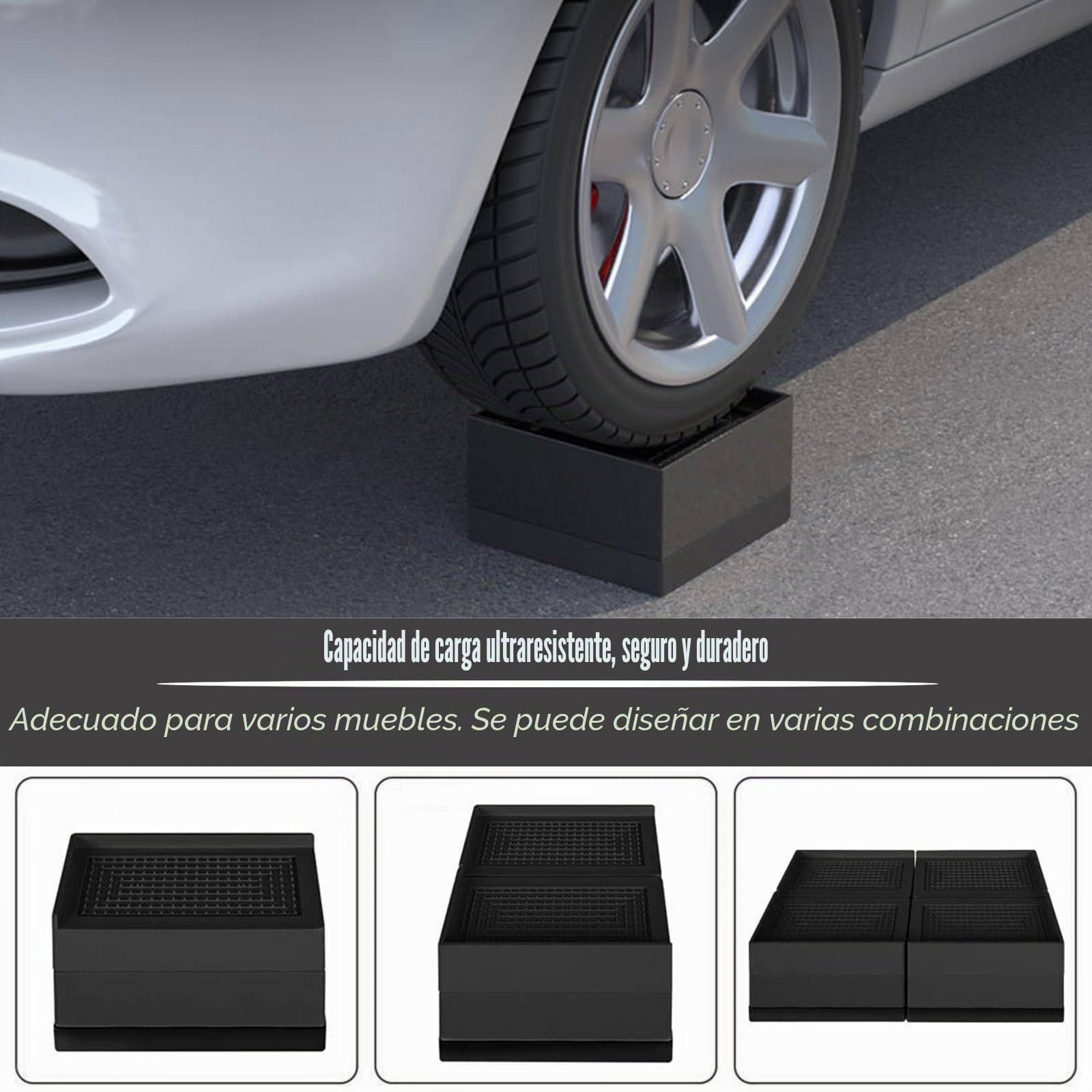 Alzadores de mesa rectangulares, 7,6 cm, resistentes, elevadores de muebles ajustables, antideslizantes, alzadores de escritorio apilables hasta 600 kg, aumenta la altura de la mesa