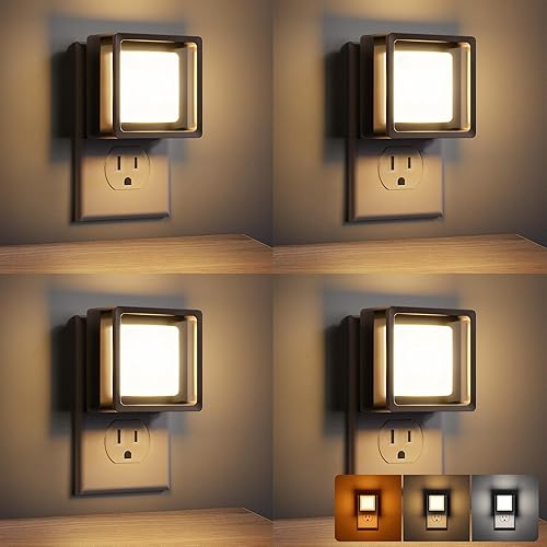 Miniatura 9 de DORESshop Luces nocturnas LED enchufables a la pared, 4 paquetes de luz nocturna plegable, portátil, regulable, con sensor de atardecer a amanecer