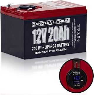 Dakota Lithium – 12V 20Ah LiFePO4 Deep Cycle Battery with Voltmeter and Dual Waterproof USB Ports – 11 Year USA Warranty, 2000+ Cycles – Perfect for Ice Fishing, Fish Finders, and More