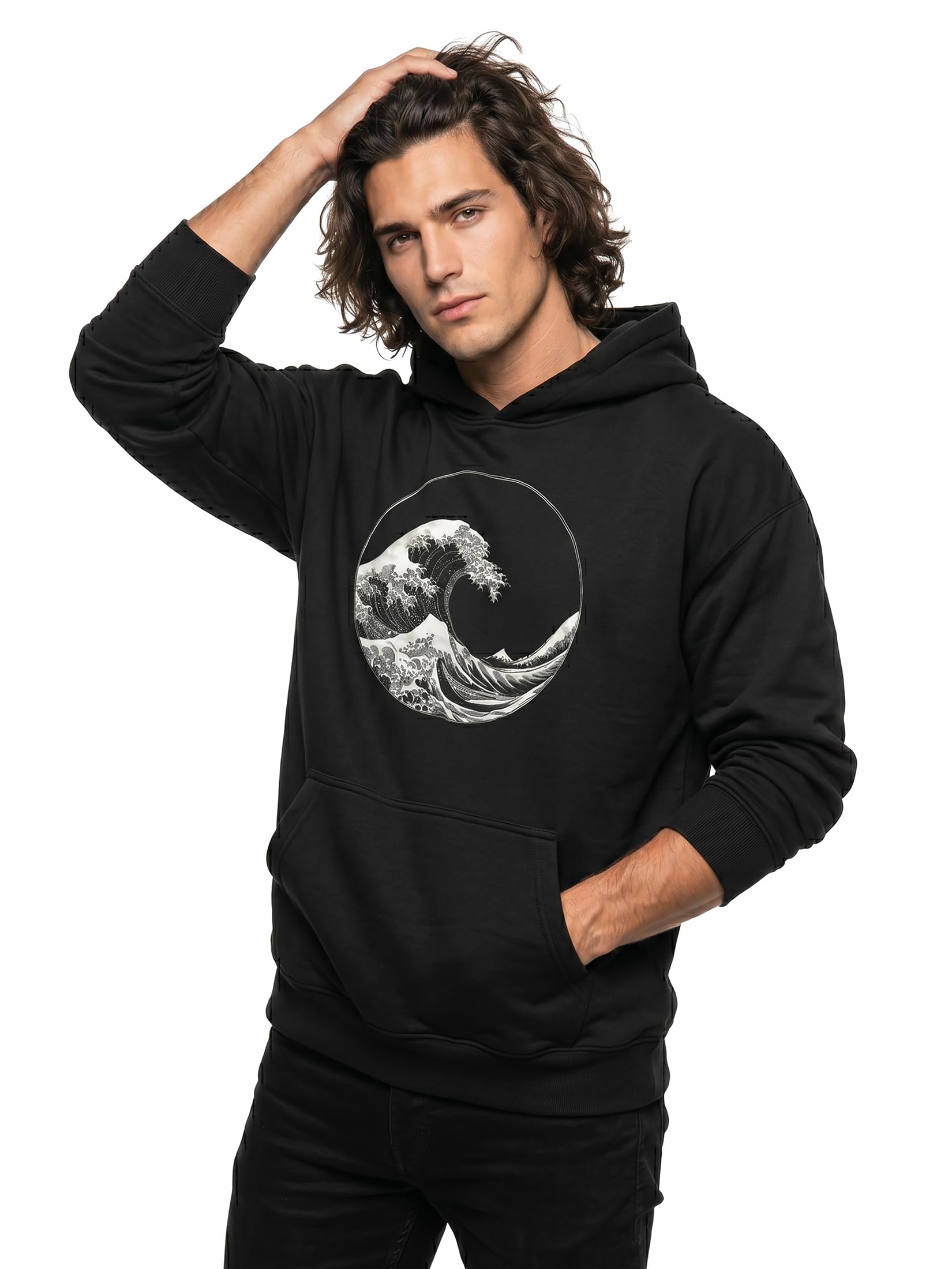 MAKAYA bluza z kapturem męska surfer z motywem fali Kanagawa styl hawajski california hoodie z nadrukiem