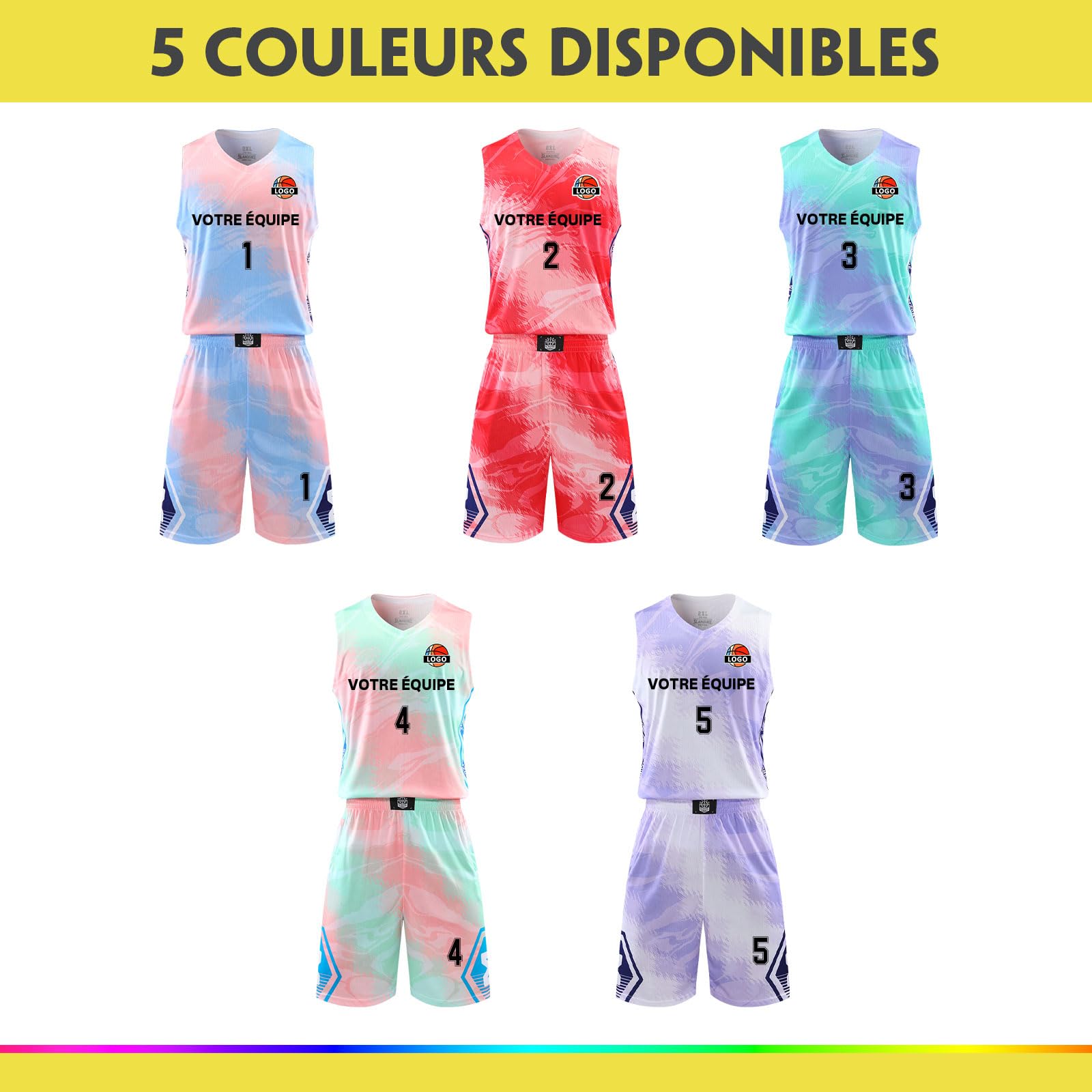 LAIFU Maillot de Basket personnalisé, pour Hommes,Enfants et Femmes,Personnalisation avec nom et Blason,conçu pour Les passionnés de Basket